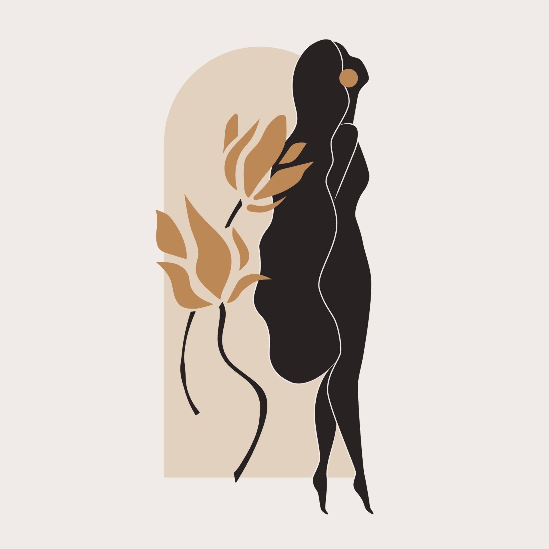 1920x1920 Gold and black feminine wall art, vector set. Artistic drawing of a silhouette in a mystical and abstract form. Abstract body art design for print, cover, wallpaper, minimal wall art. 8669531 Vector