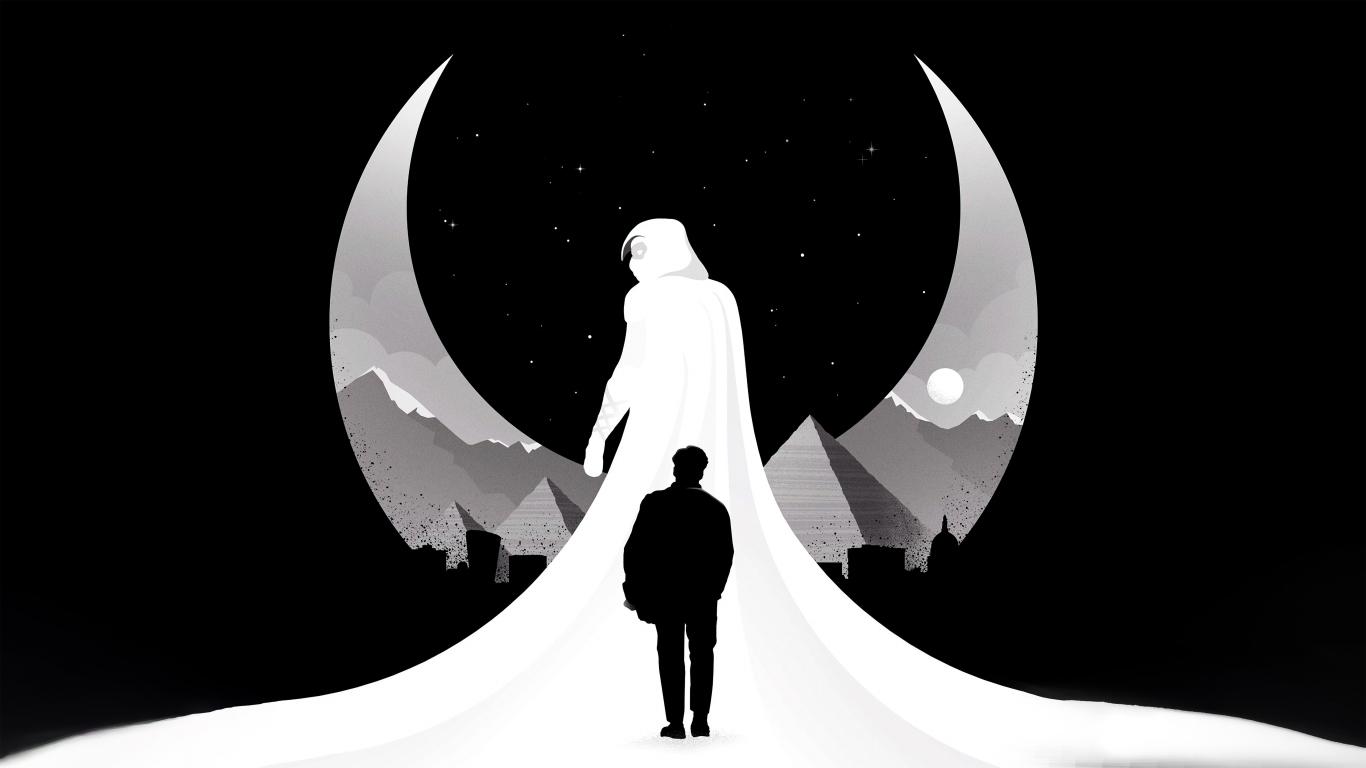 1366x768 Moon Knight TV show dark and silhouette art wallpaper