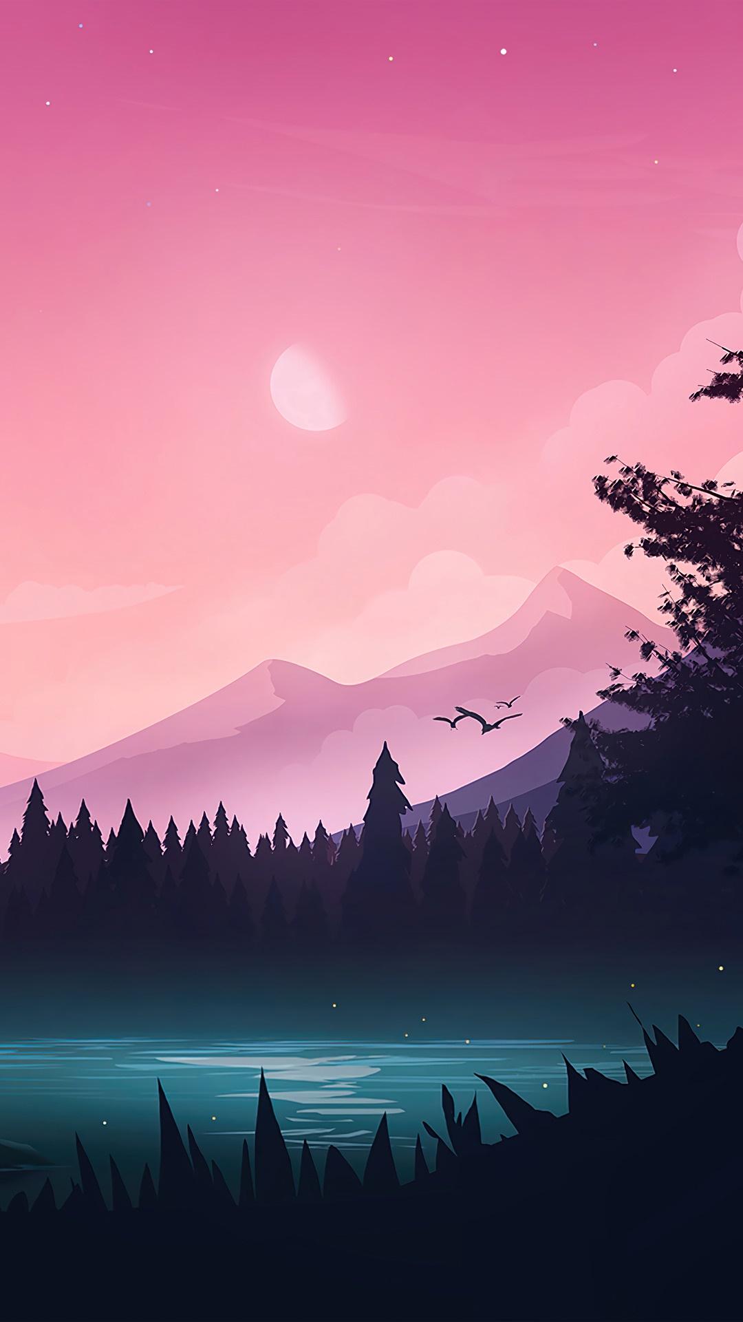 1080x1920 Digital Art, Nature, Minimalist, Minimalism, Scenery, Silhouette Gallery HD Wallpaper