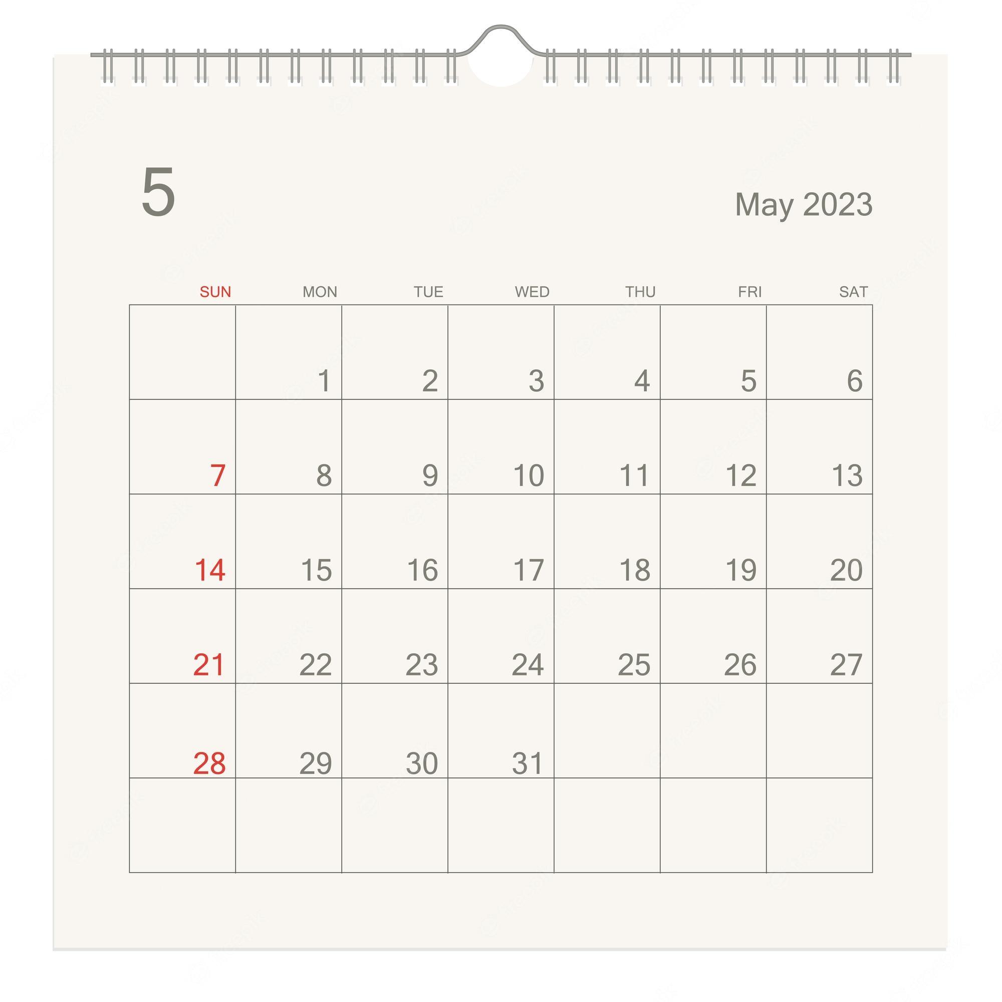 2000x2000 Premium Vector. May 2023 calendar page on white background calendar background for reminder business planning appointment meeting and event week starts from sunday vector