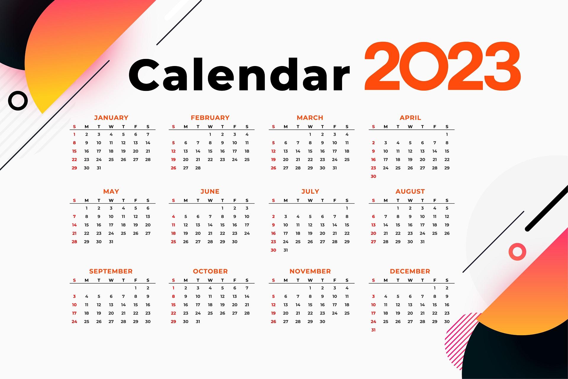 1920x1280 Calendar 2023 Desktop Wallpaper