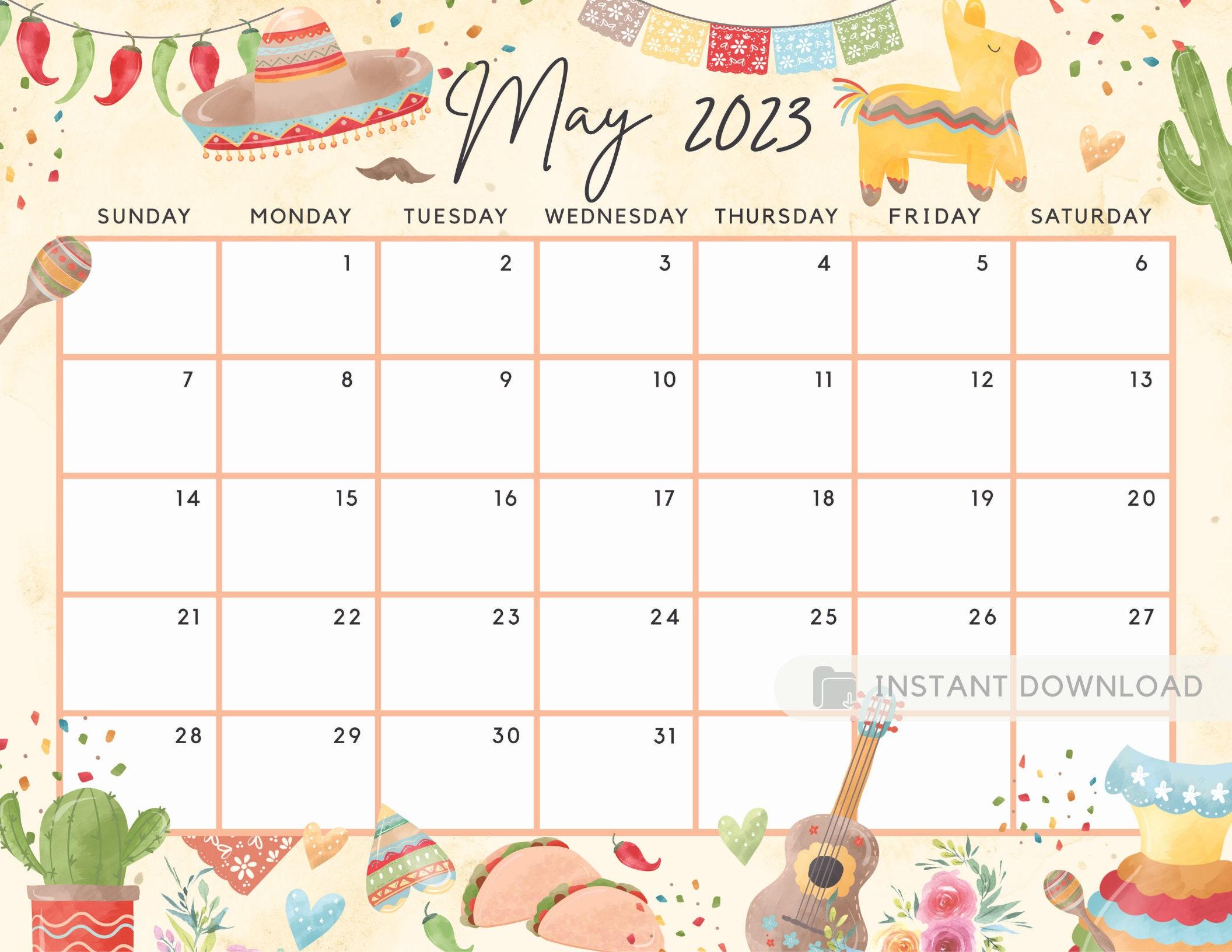 2112x1632 May 2023 Calendar Cute & Fun Cinco De Mayo Theme Printable