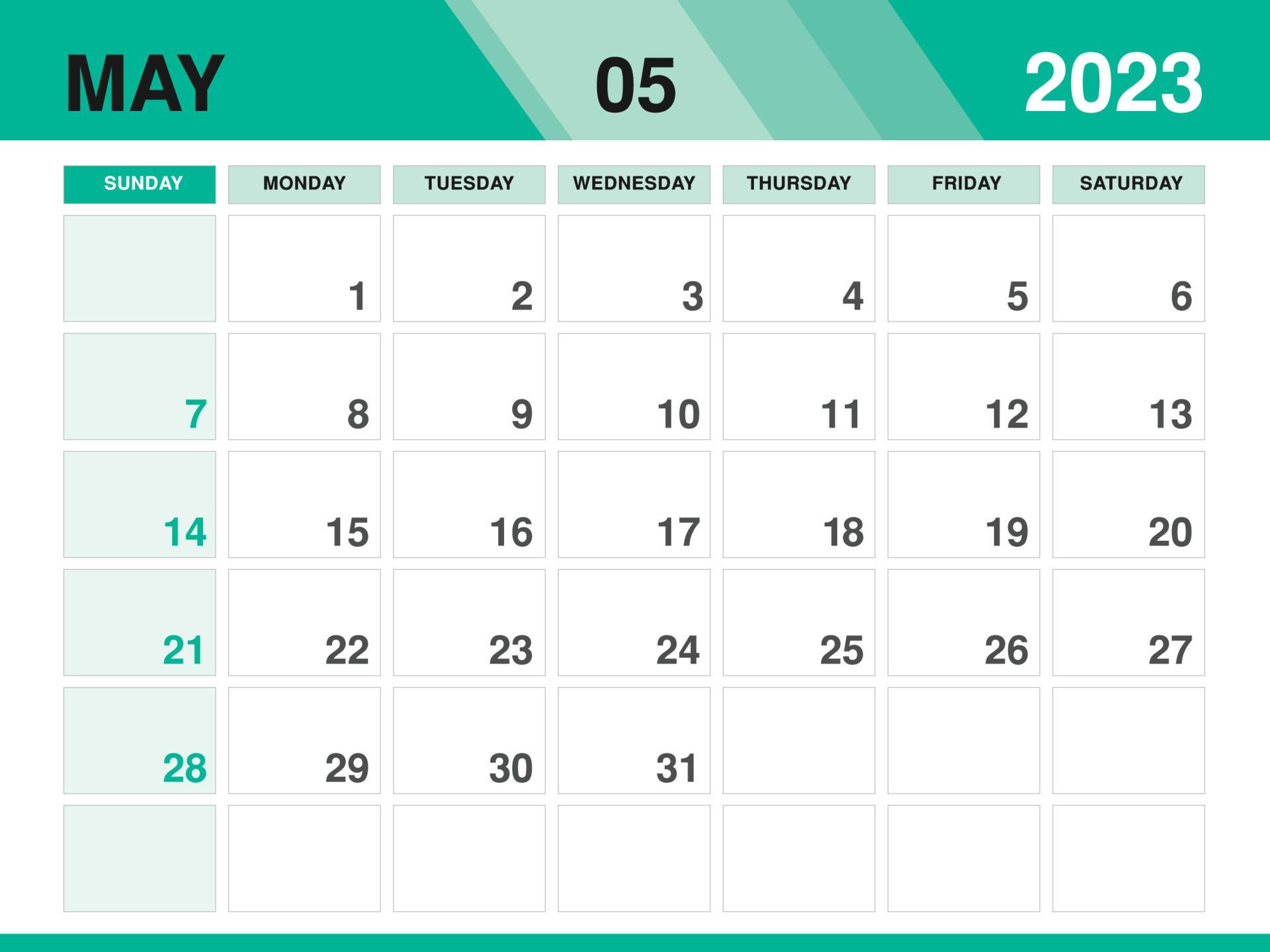 1920x1440 May 2023 template, Calendar 2023 template vector, planner monthly design, Desk calendar Wall calendar design, Minimal style, advertisement, poster, printing media, green background concept