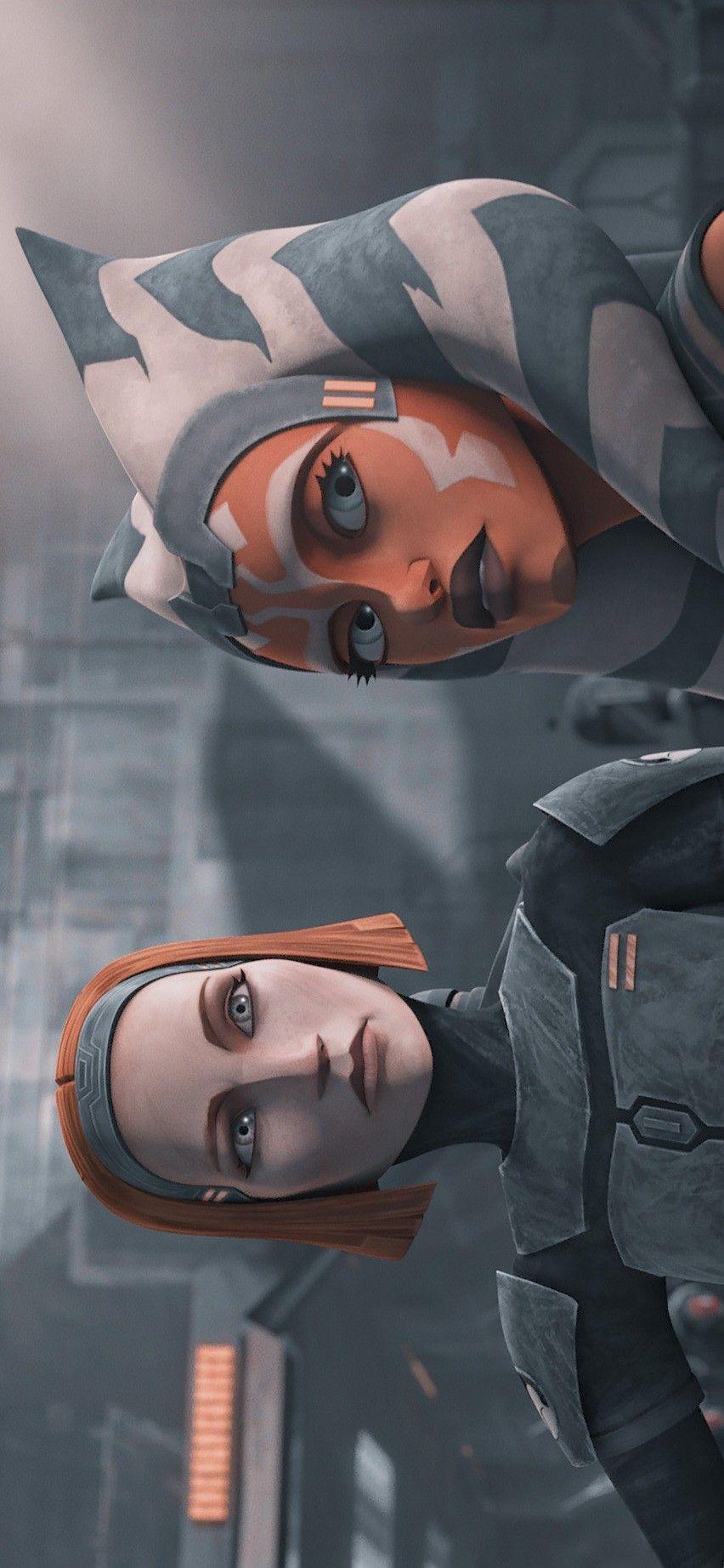 852x1844 Ahsoka Tano And Bo Katan Kryze Wallpaper. Star Wars Picture, Star Wars Poster, Bo Katan