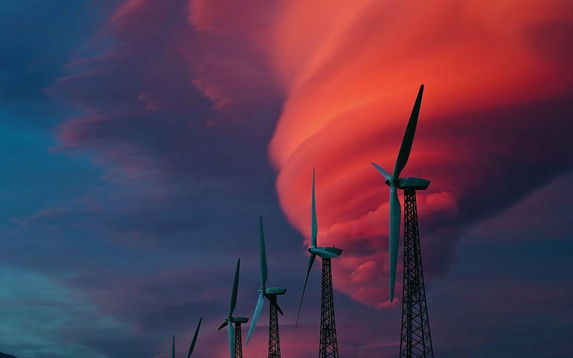 1152x720 DesktopWallpaper4 turbines under the orange tornado #wallpaper #HQ #photography #tornado #windturbine