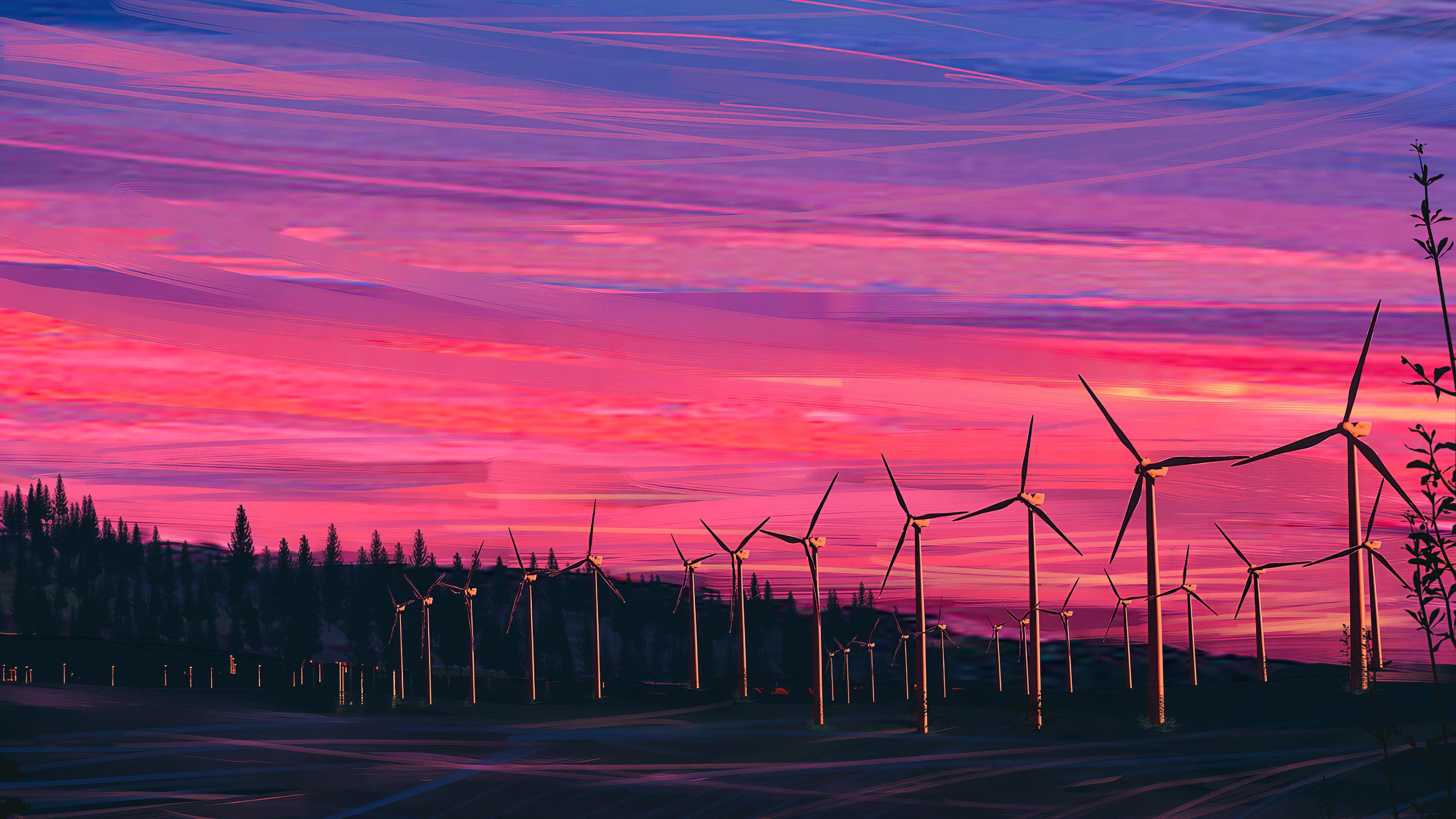 3840x2160 Wind Turbine, Scenery, Digital Art, 4K Gallery HD Wallpaper