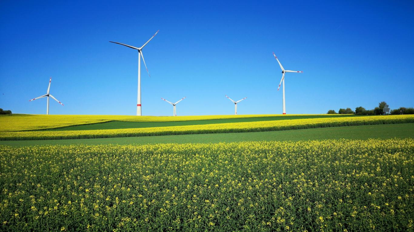 1366x768 Landscape farms wind turbines wallpaper