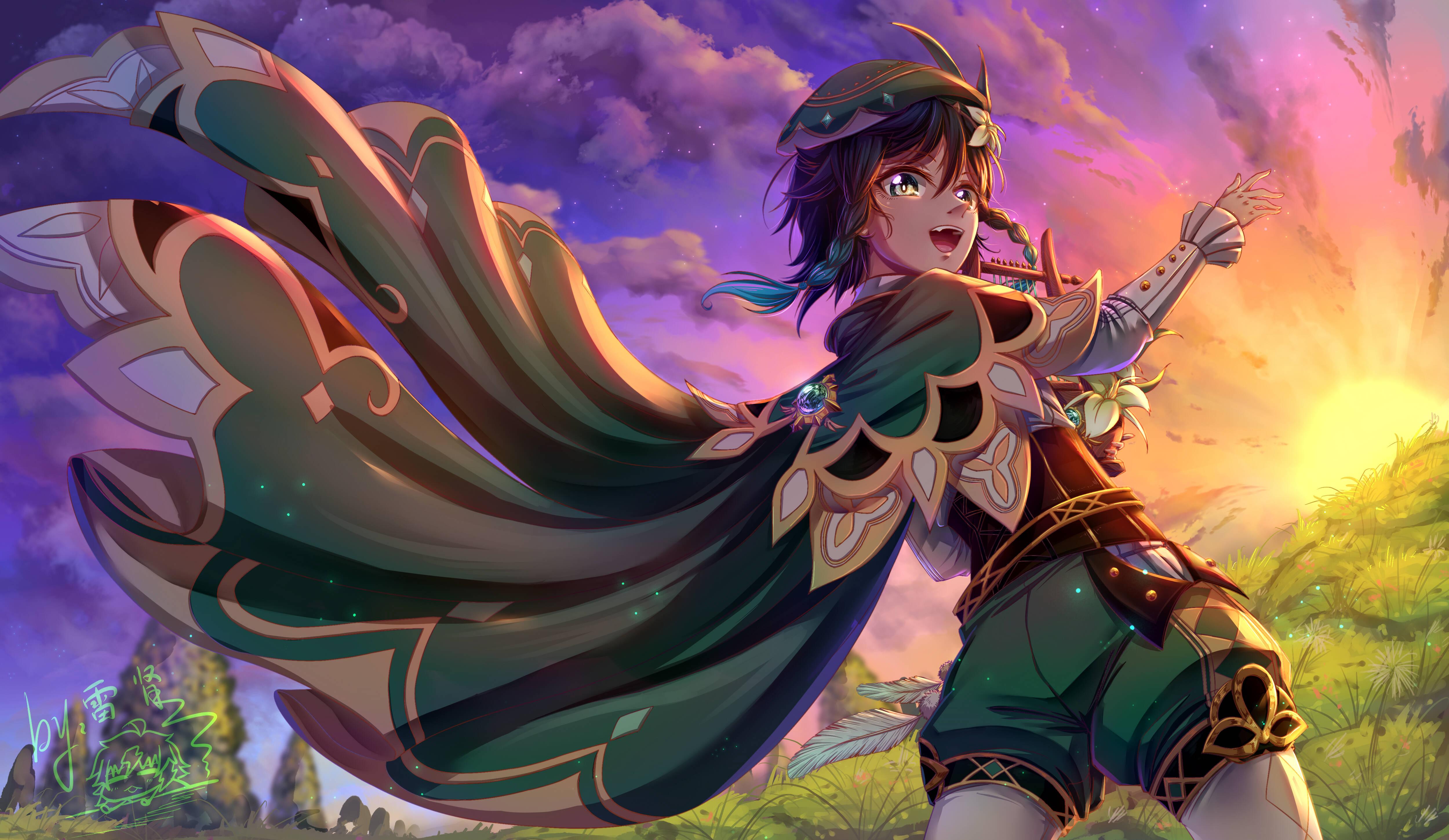 5000x2900 Download Genshin Venti Wearing His Cape Wallpaper