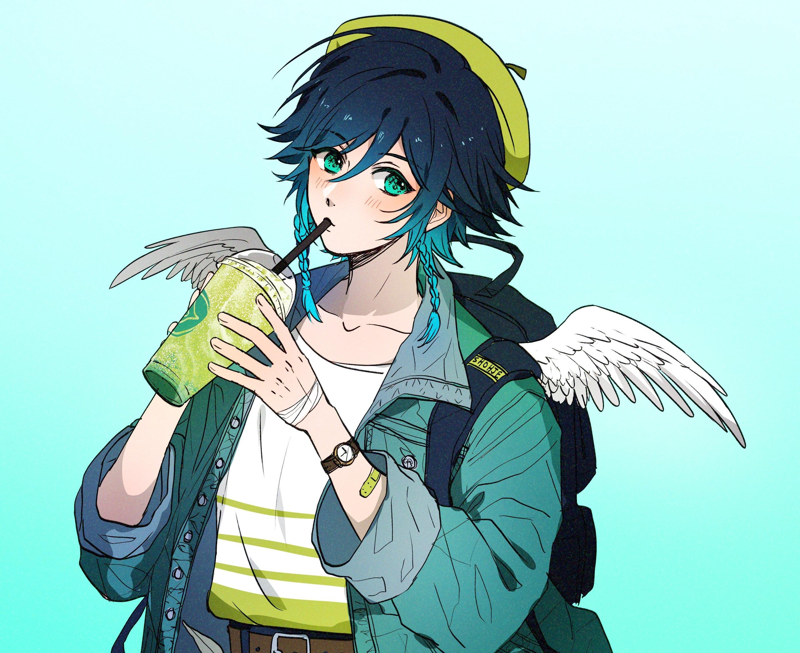 2784x2273 HD desktop wallpaper: Wings, Drink, Video Game, Genshin Impact, Venti (Genshin Impact) download free picture