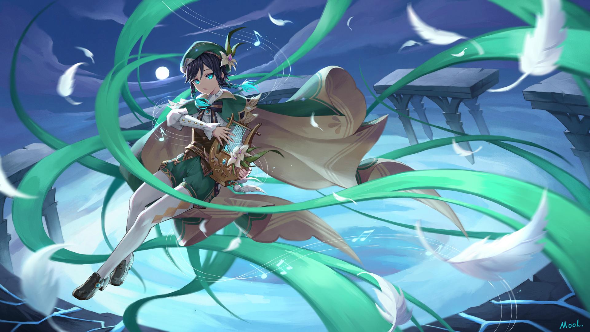 1920x1080 mool yueguang genshin impact venti male pantyhose wallpaper