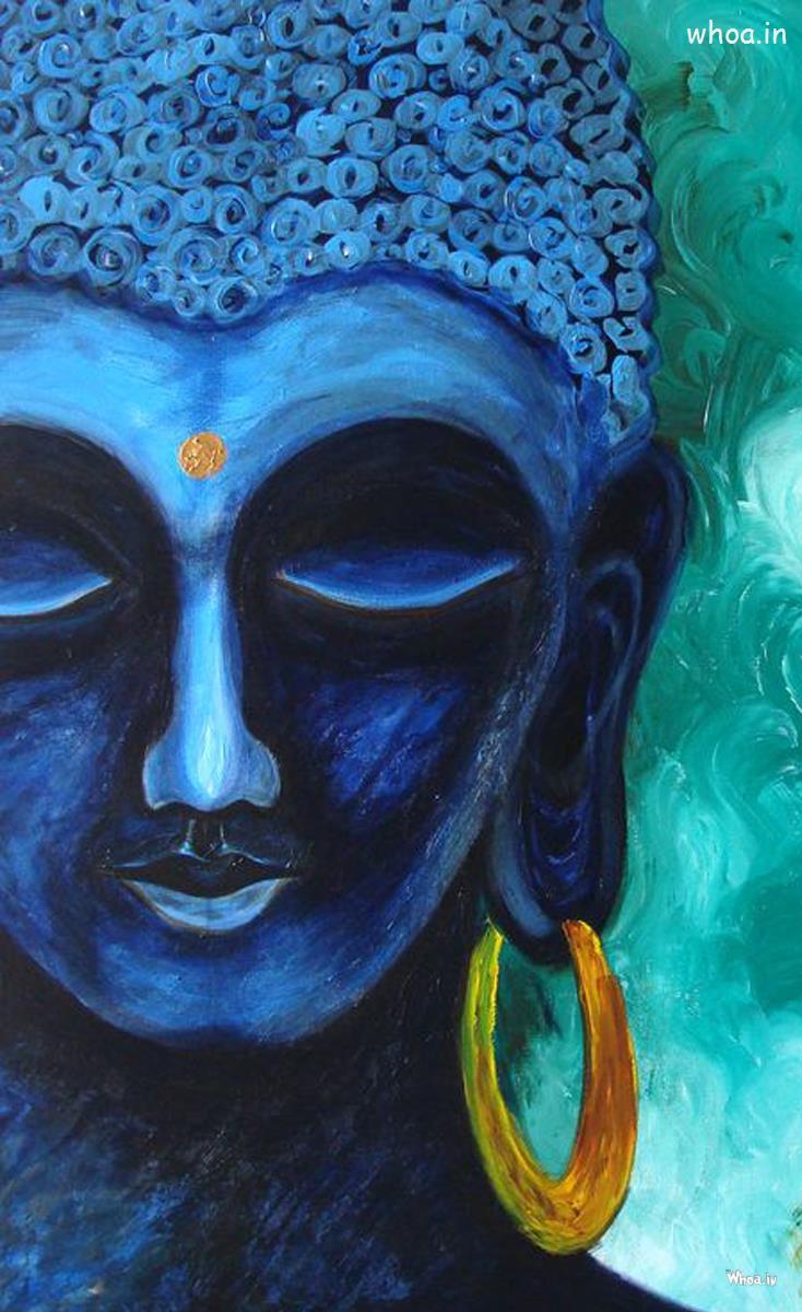 734x1200 Lord Buddha Blue Painting HD Wallpaper