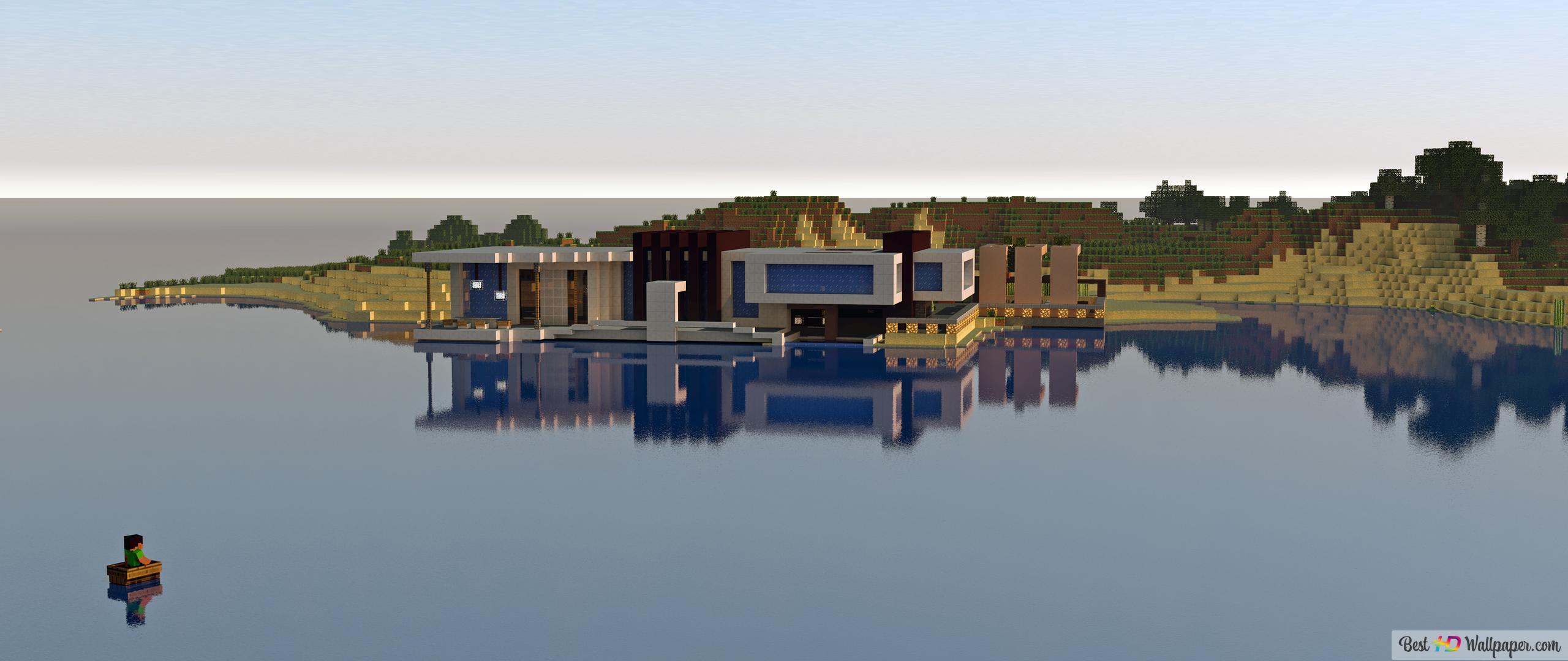 2560x1080 Minecraft by the Lake 4K wallpaper download