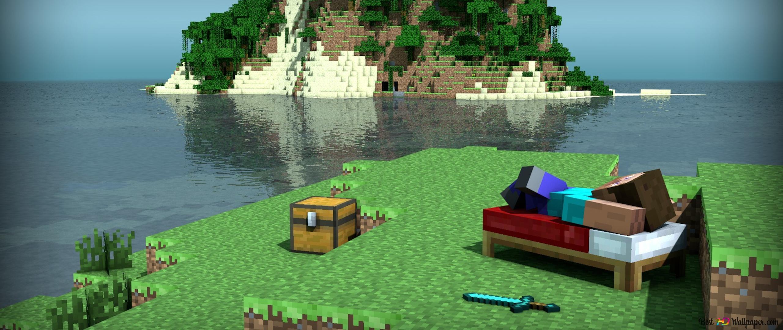 2560x1080 island minecraft 4K wallpaper download