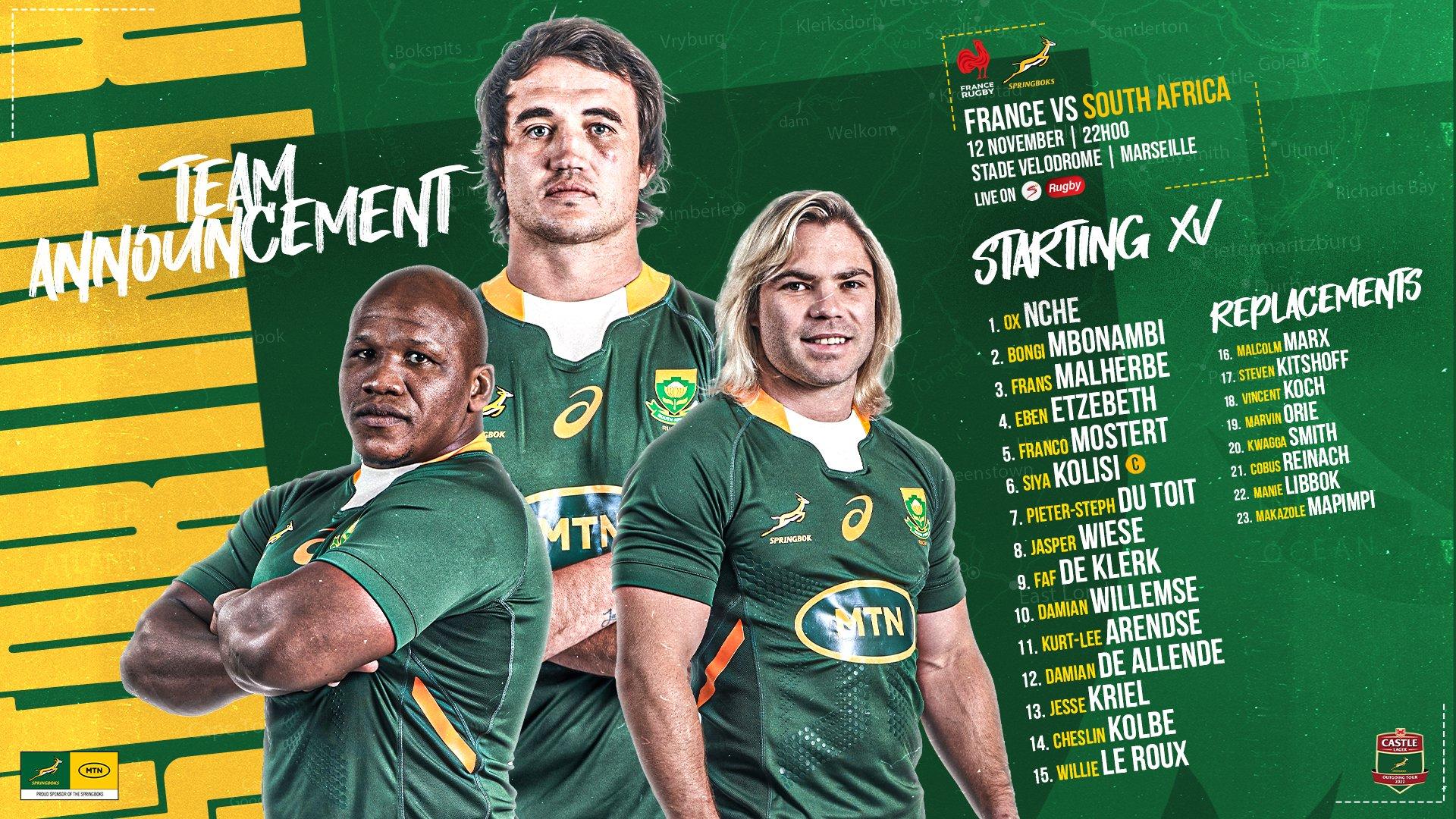 1920x1080 Springboks - #Springboks team tweaked for Test, with the uncapped Manie Libbok named on the bench here