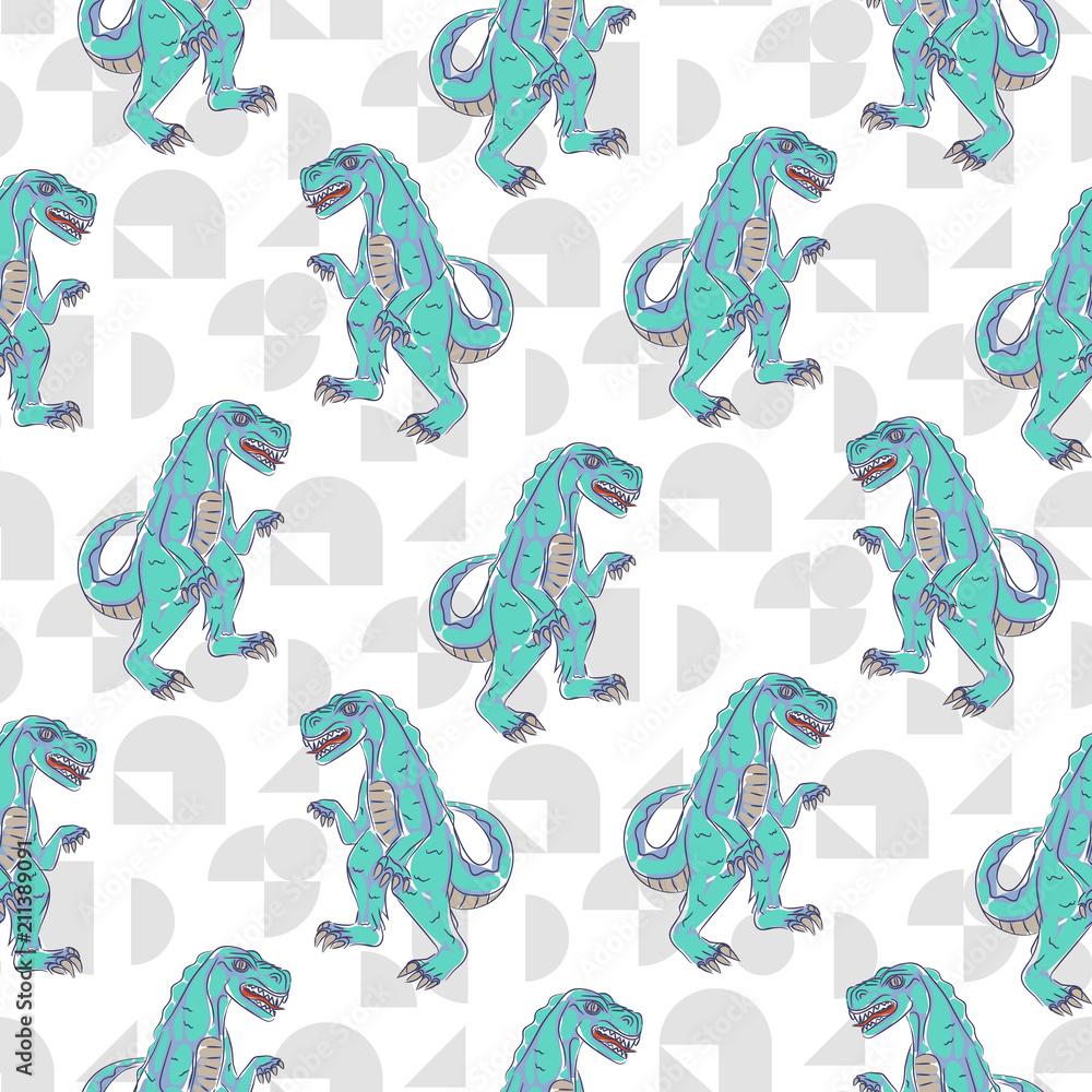 1000x1000 Dino monster boy seamless vector pattern. Angry blue dinosaur background for print. Stock Vector