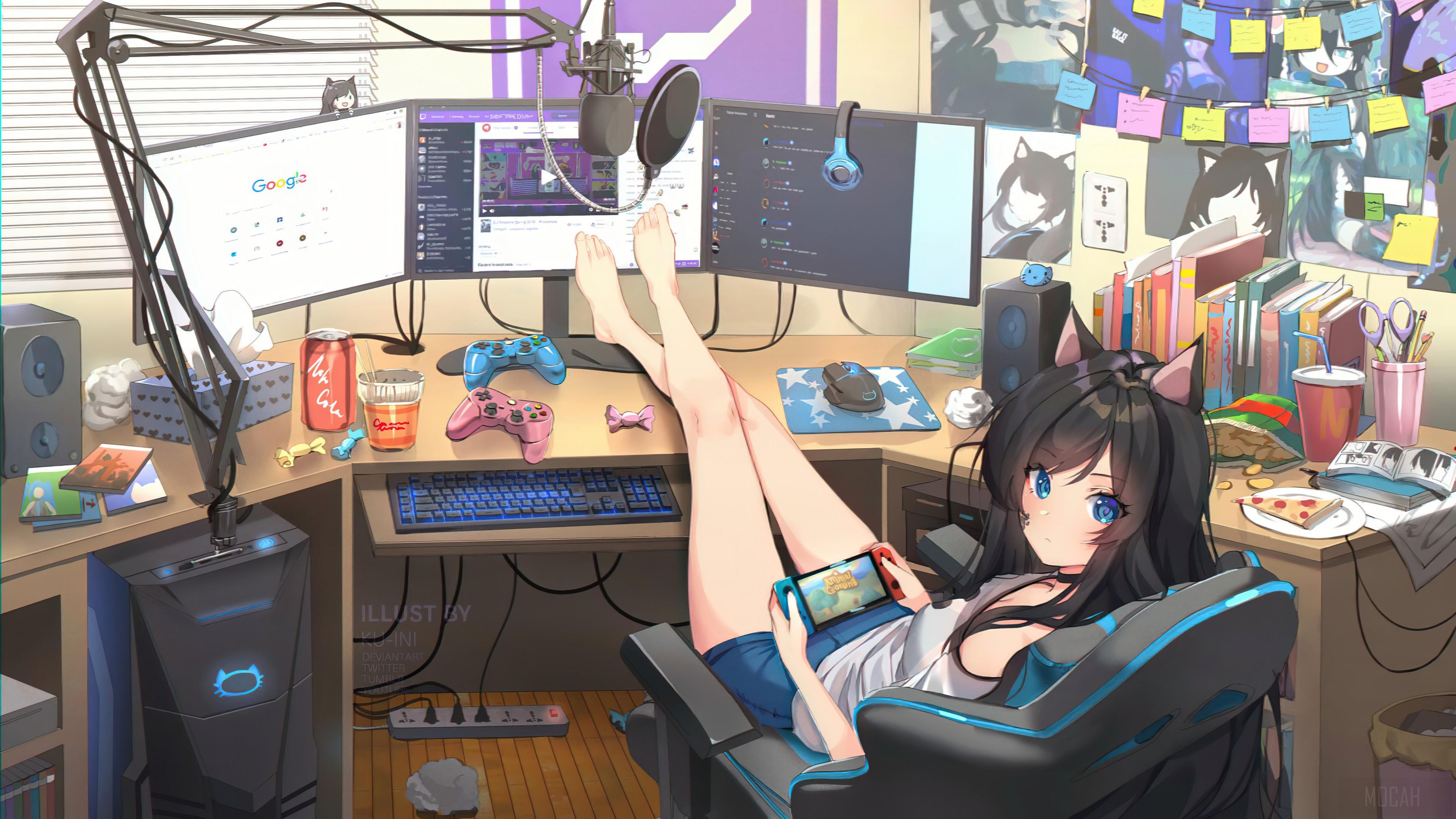 3840x2160 Anime, Girls, Gaming, Desktop, Computer, Setup 4k Gallery HD Wallpaper