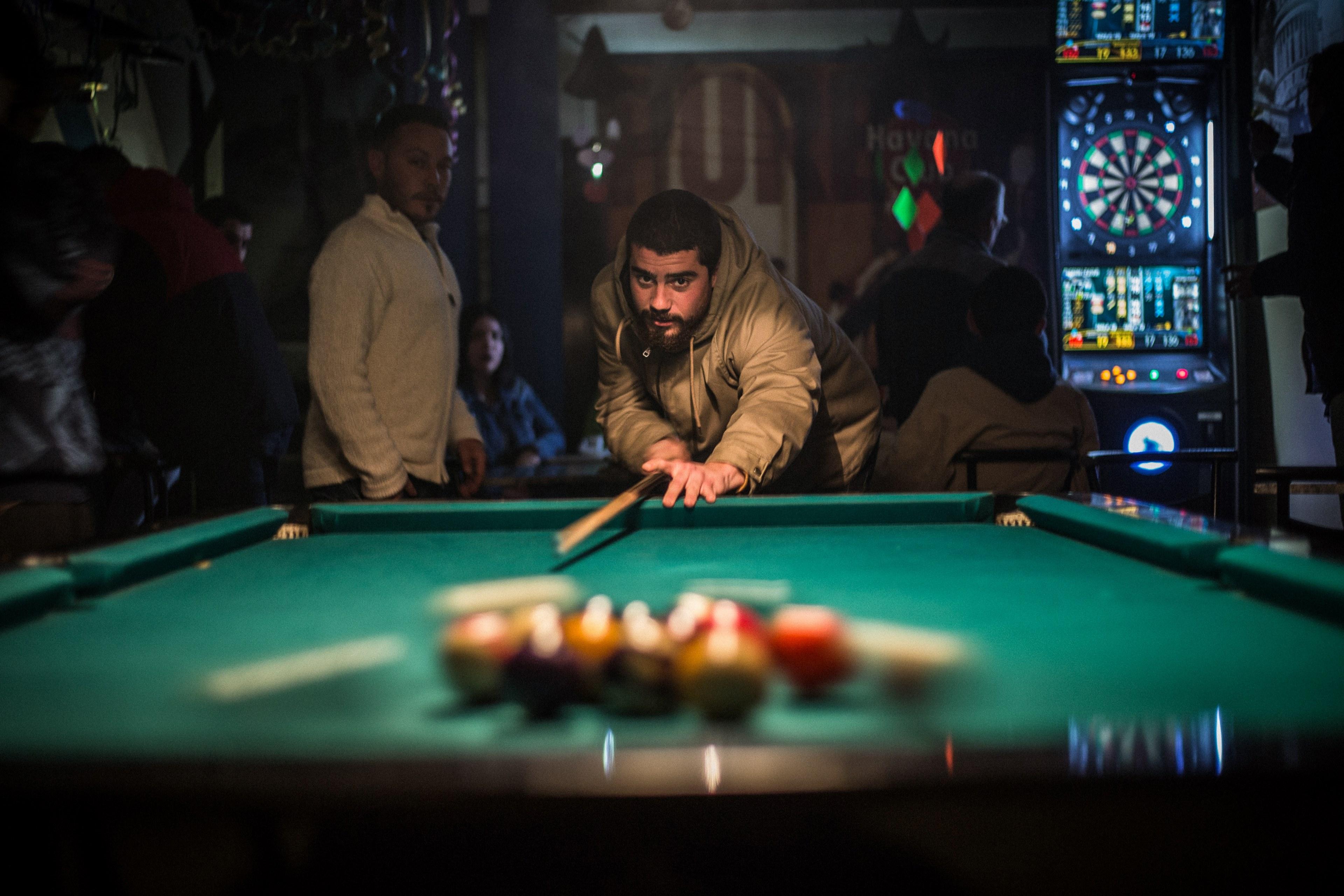 3840x2560 Wallpaper / a man playing snooker on a pool table with his friend by his side in a bar in cuba, break off shot 4k wallpaper free download