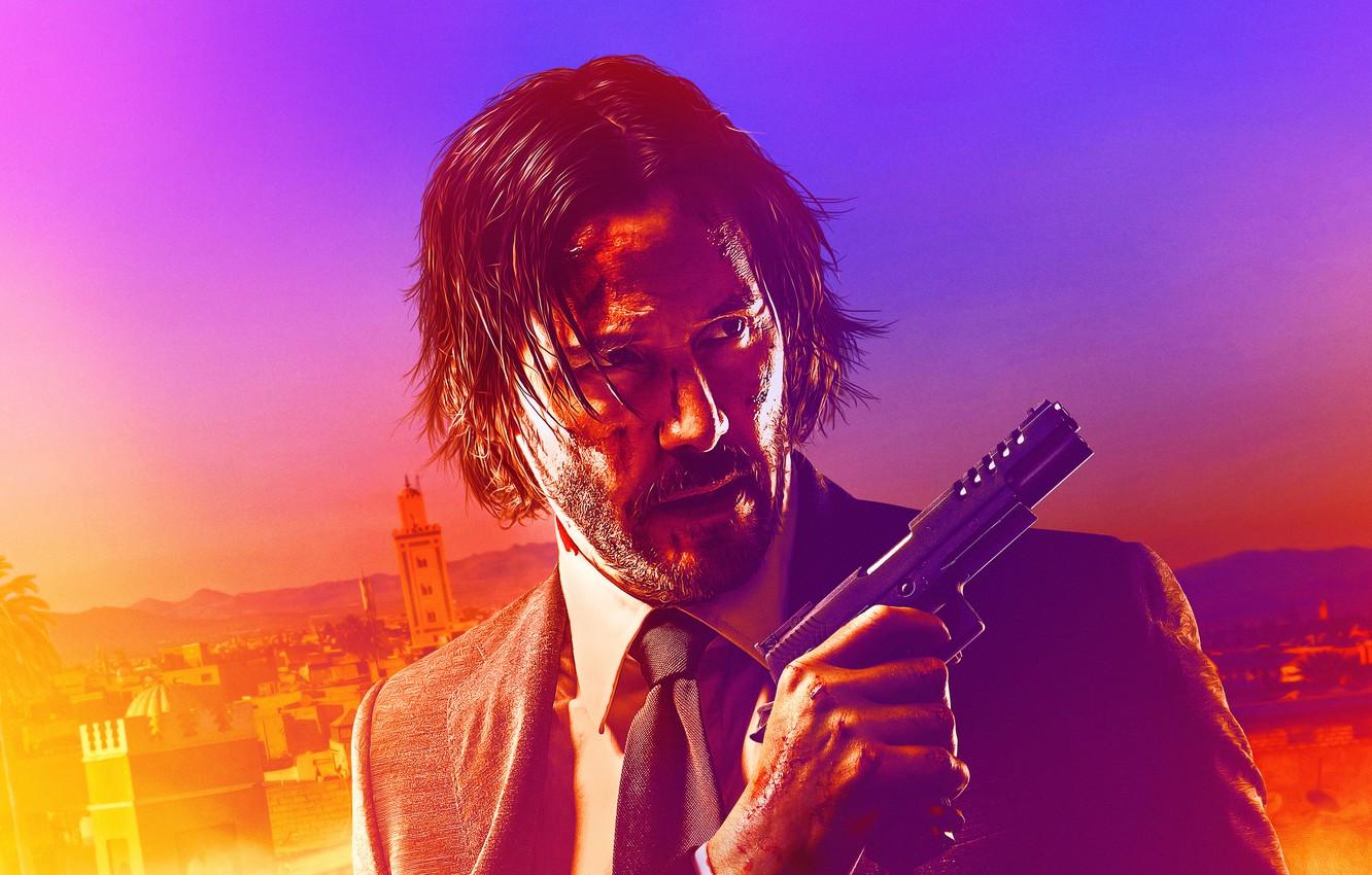 1332x850 Wallpaper gun, background, portrait, costume, action, poster, Keanu Reeves, Keanu Reeves, John Wick, John Wick: Chapter 3, John Wick - for desktop, section фильмы