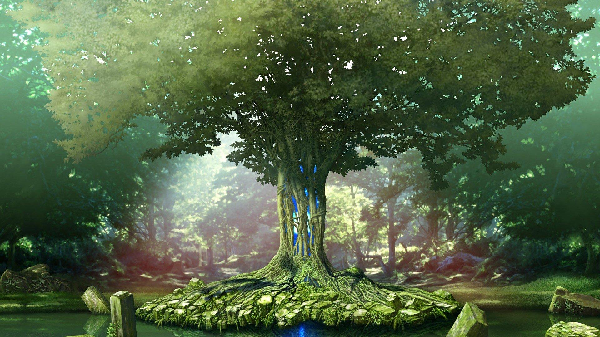 1920x1080 Secret of Mana HD Wallpaper: Enchanted Mana Tree in Lush Forestx1080