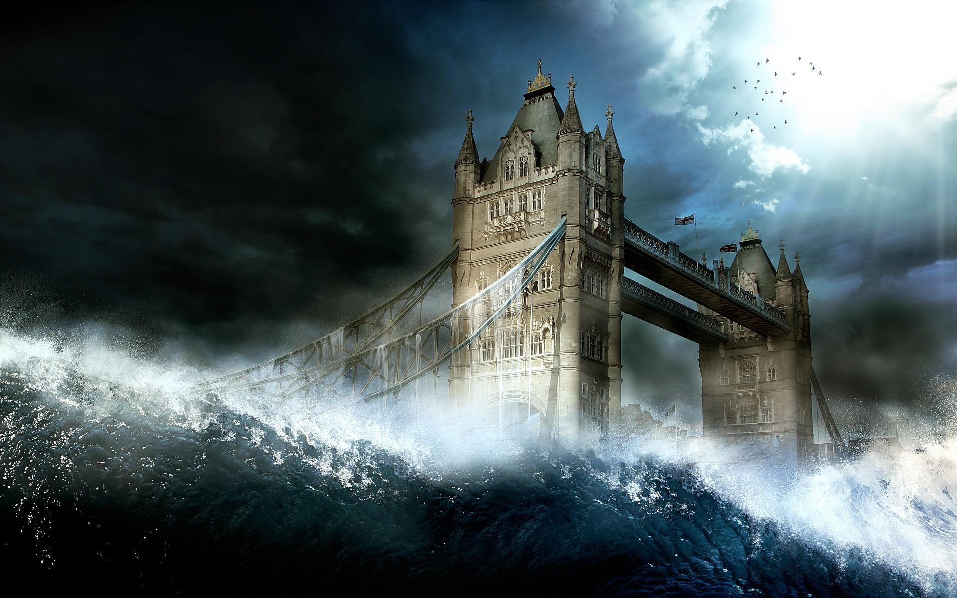 1920x1200 Wallpaper / bridge, england, 1080P, water, animals, rain, engl, disaster free download