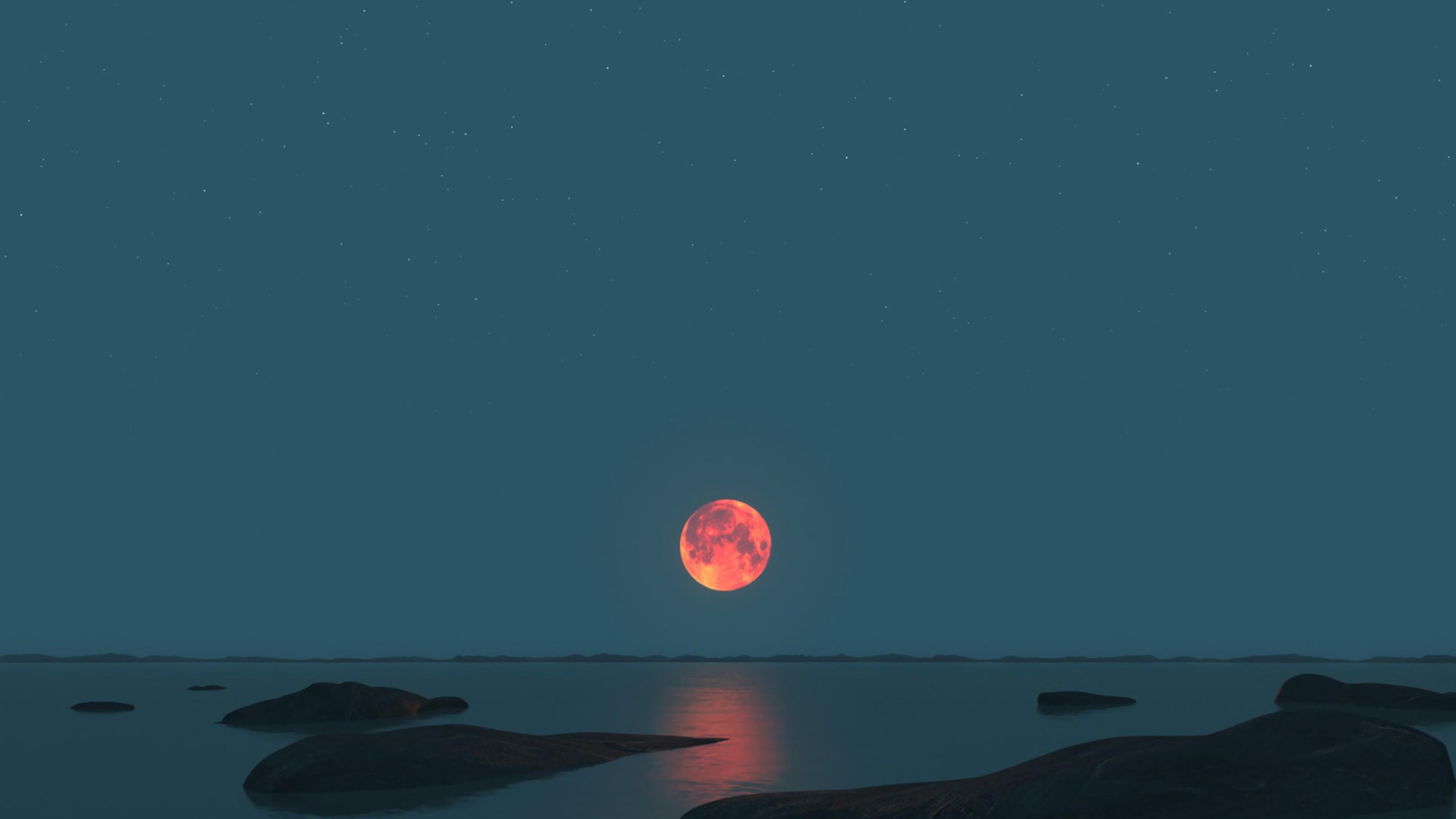 3840x2160 Moon, landscape, nature, Red moon Gallery HD Wallpaper