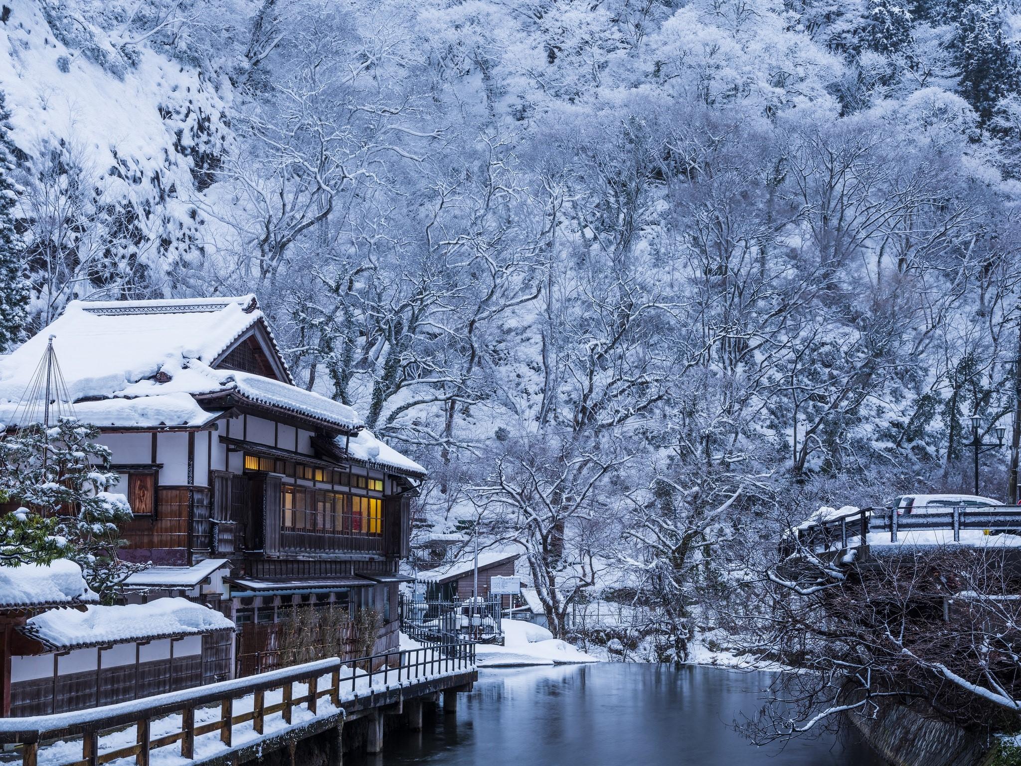 2048x1536 trees, Japan, winter, building, house, snow Gallery HD Wallpaper