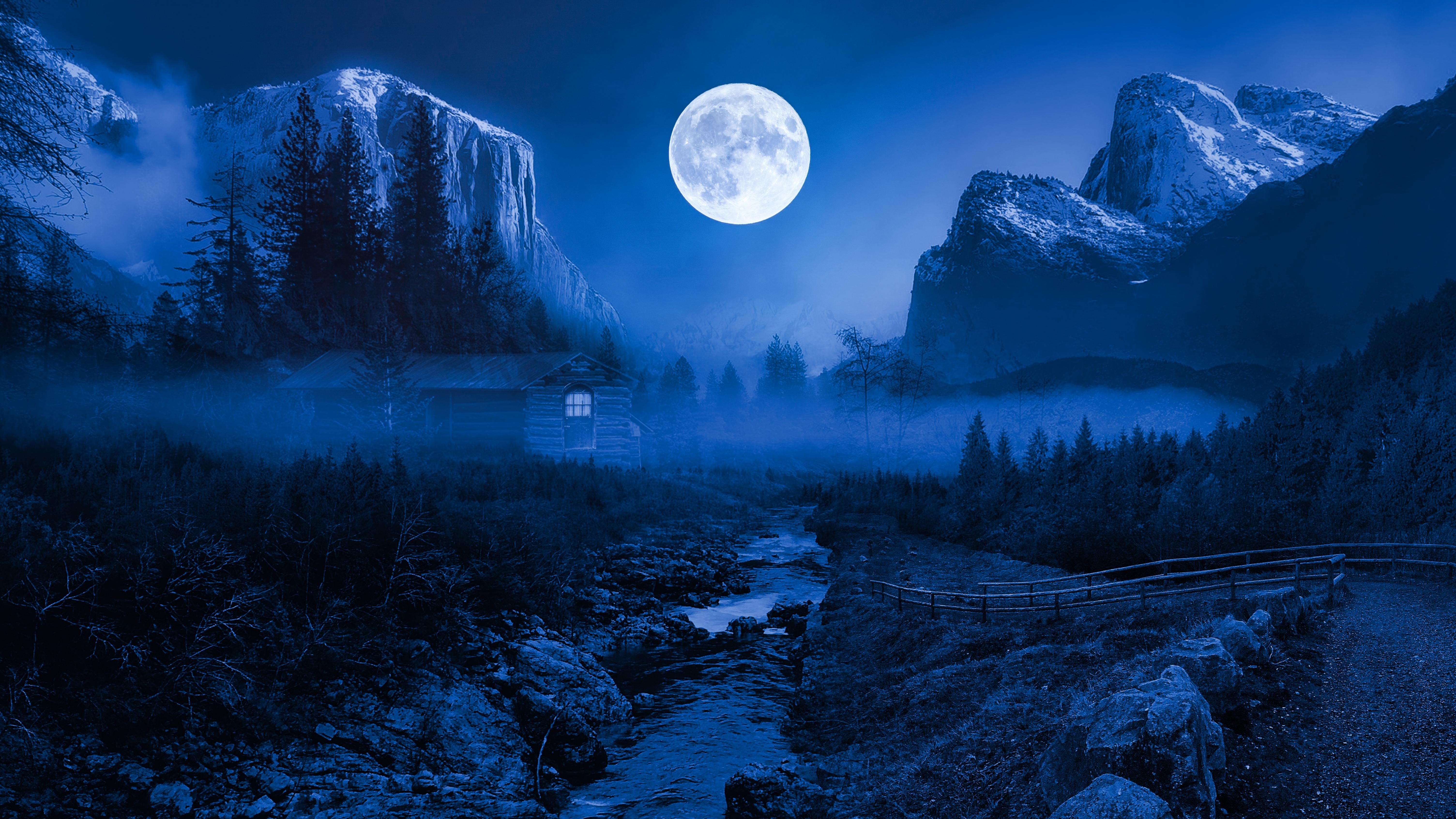6016x3384 Twilight Moon Wallpaper 4K, Night time, Landscape, Nature