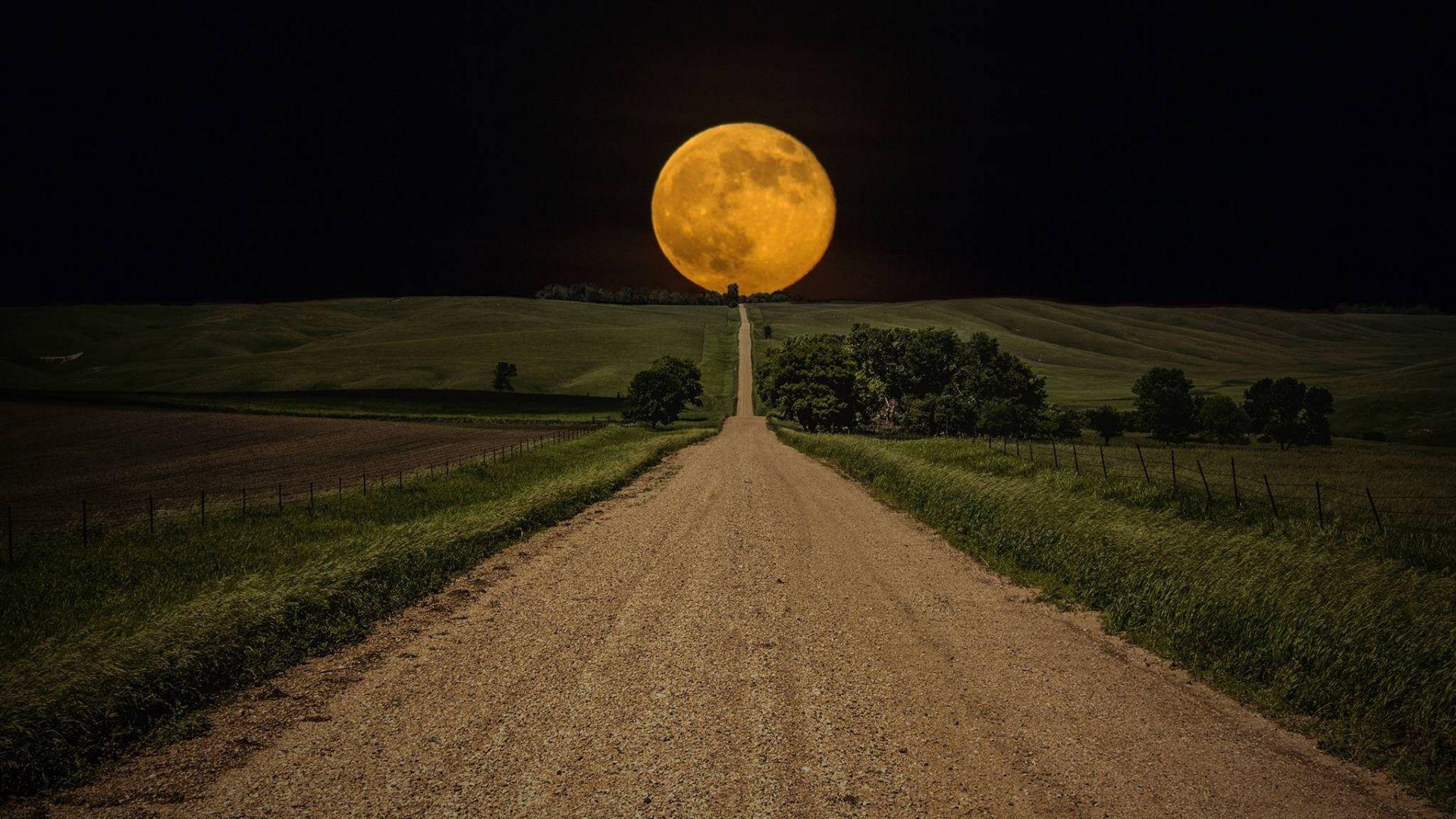 1920x1080 Desktop Wallpaper Moon, Road, Landscape, Night, Nature, HD Image, Picture, Background, Pnhly