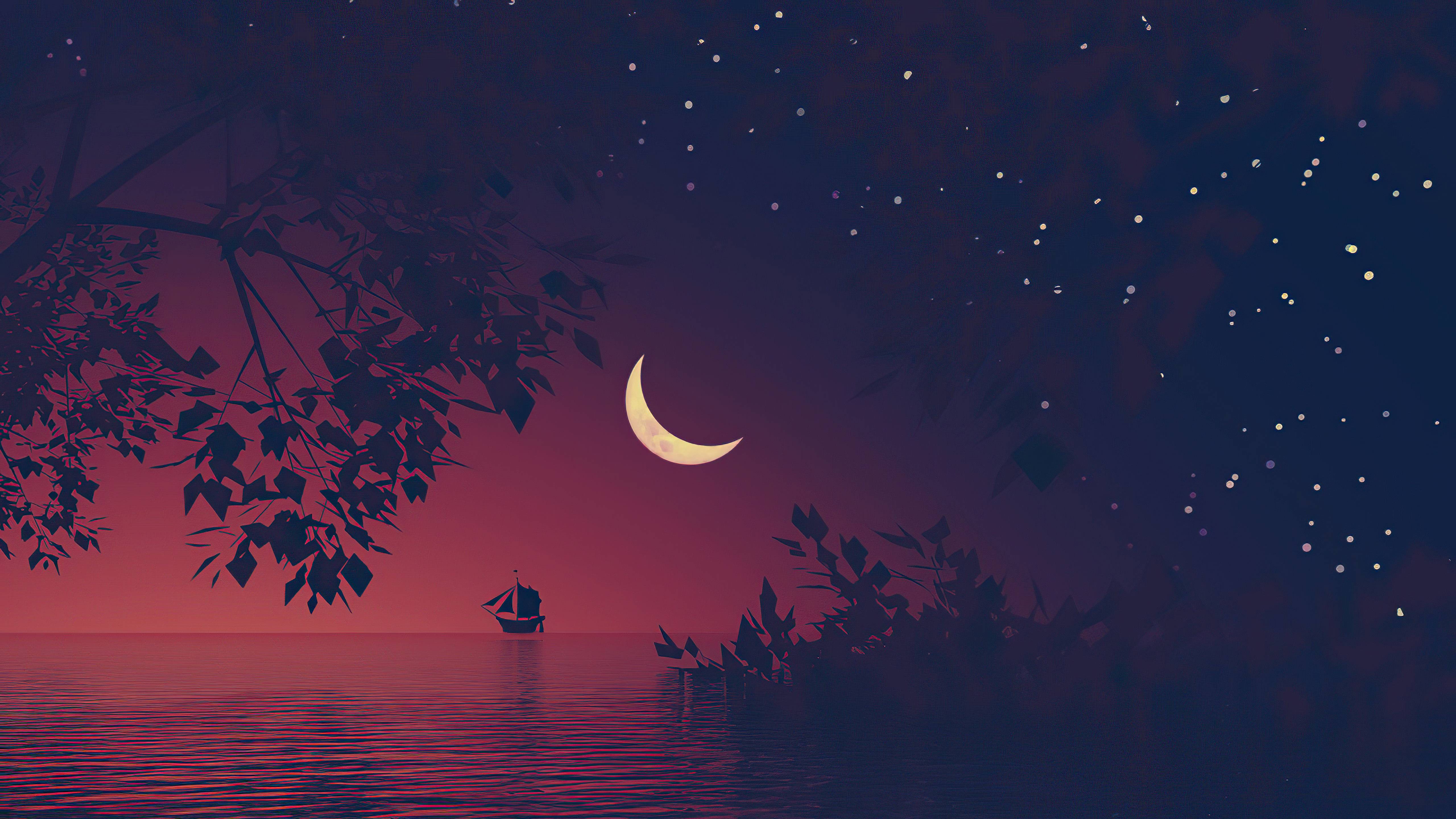 5120x2880 Boat Moon Minimal Landscape 5k, HD Artist, 4k Wallpaper, Image, Background, Photo and Picture
