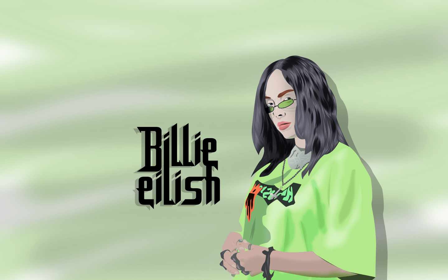 1440x900 drawing, green, illustration, digital, music, Billie Eilish Gallery HD Wallpaper