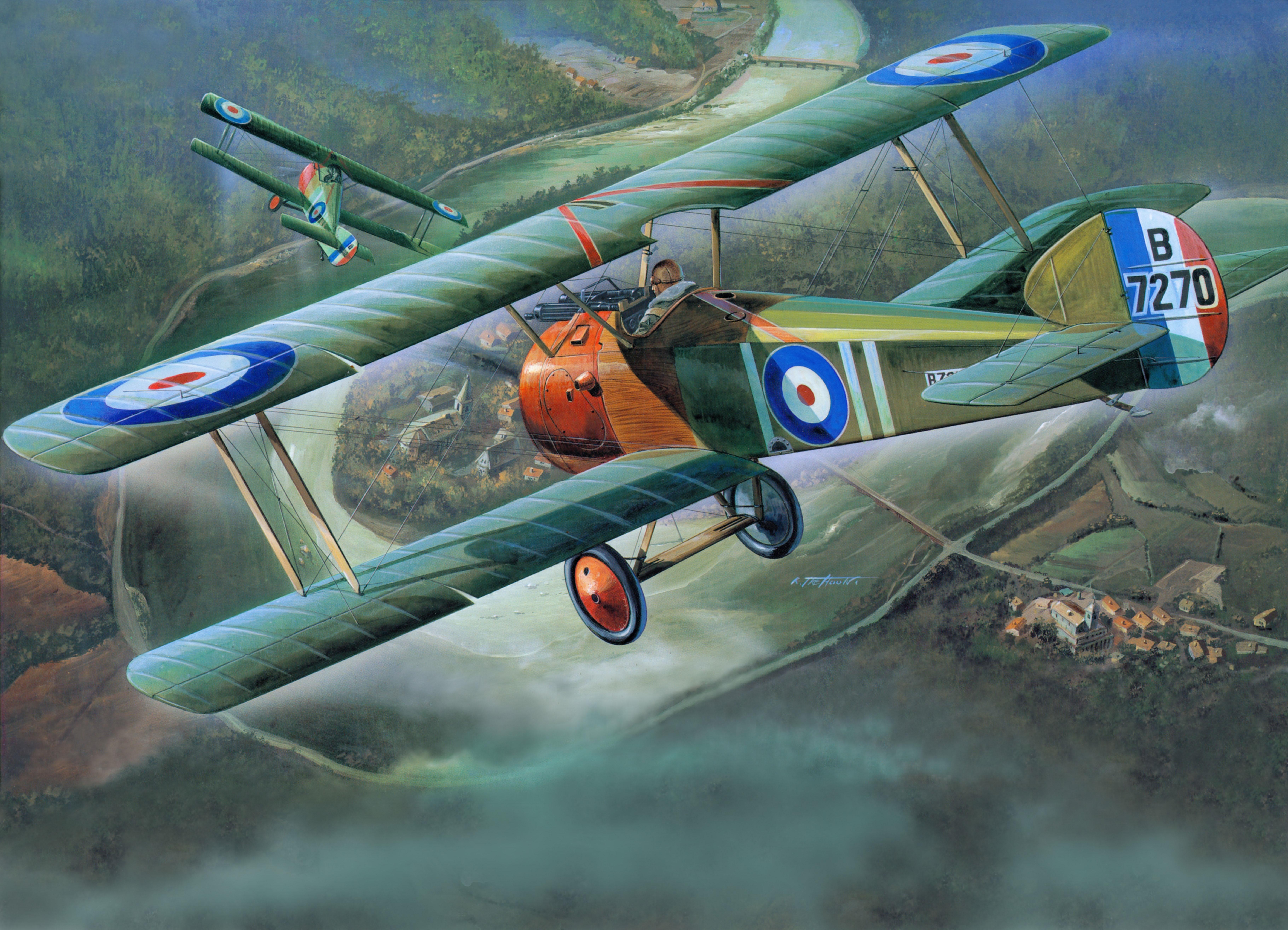 7283x5258 4K, 5K, 6K, 7K, Sopwith Camel F. Airplane, Painting Art, Retro, Flight Gallery HD Wallpaper
