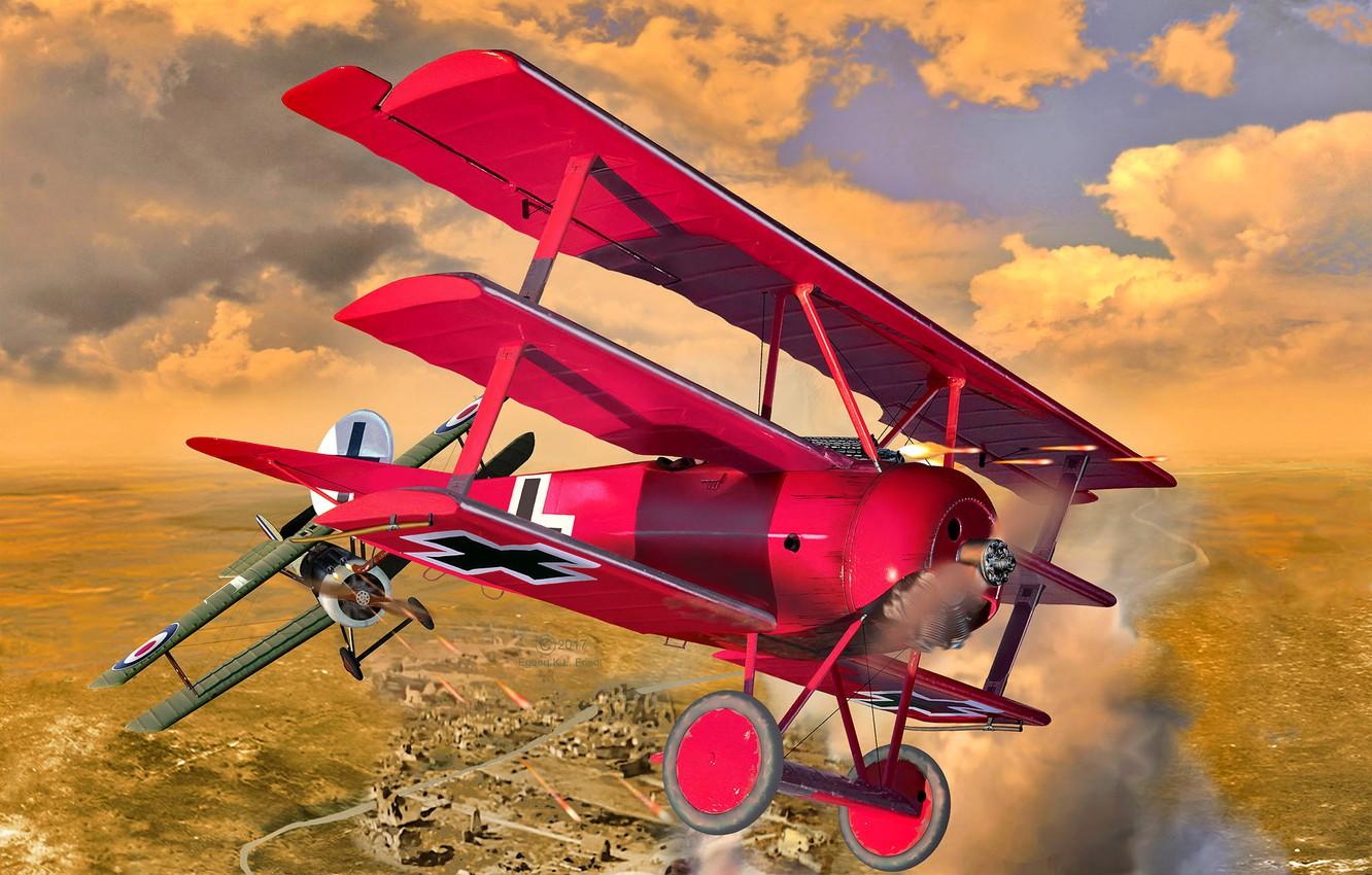 1332x850 Wallpaper Biplane, Dogfight, Sopwith Camel, Triplane, The first World war, Fokker DR.I, Rotative engine image for desktop, section авиация