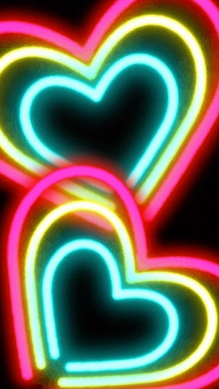 720x1280 Neon Hearts Wallpaper