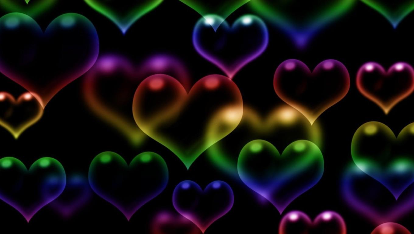1360x768 Neon Hearts Wallpaper