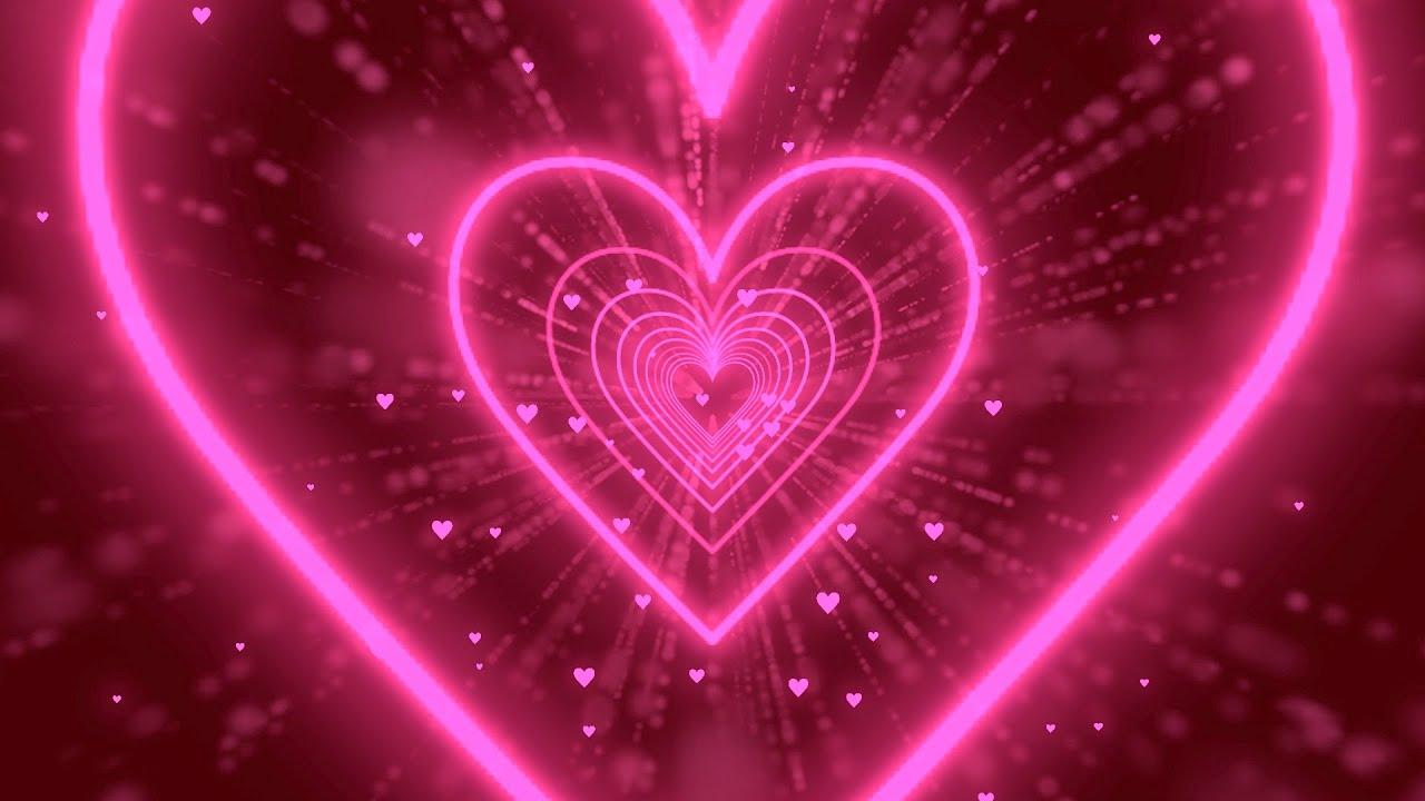1280x720 Neon Lights Love Heart Tunnel Background