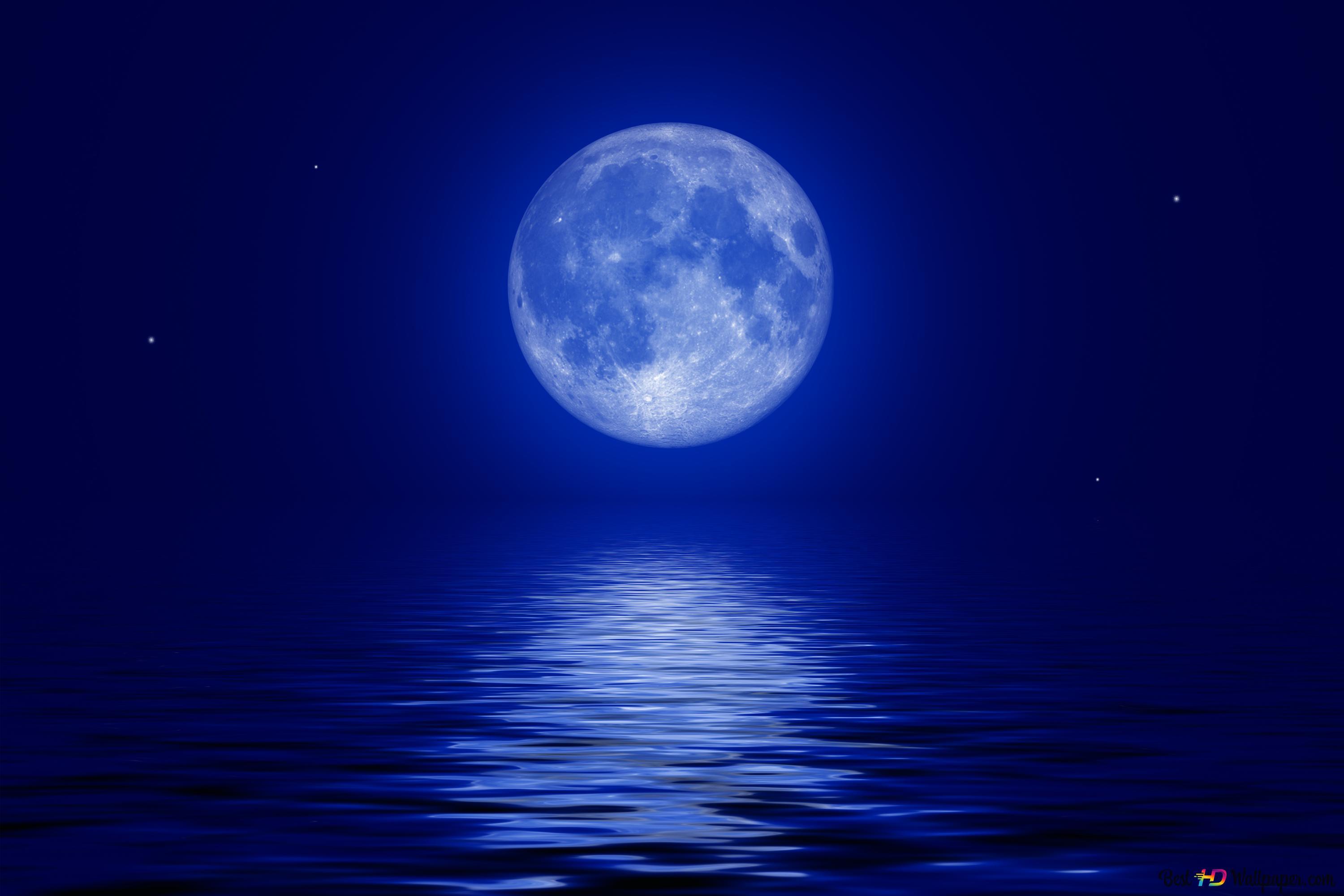 3000x2000 Full Moon over the Sea 4K wallpaper download