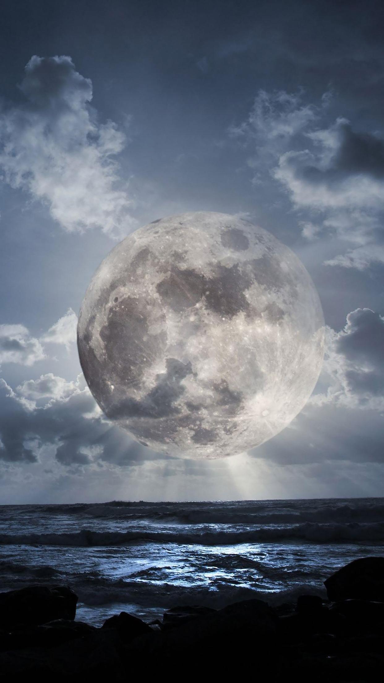 1242x2208 Science fiction moon over the sea Wallpaper for iPhone Pro Max, X, 6