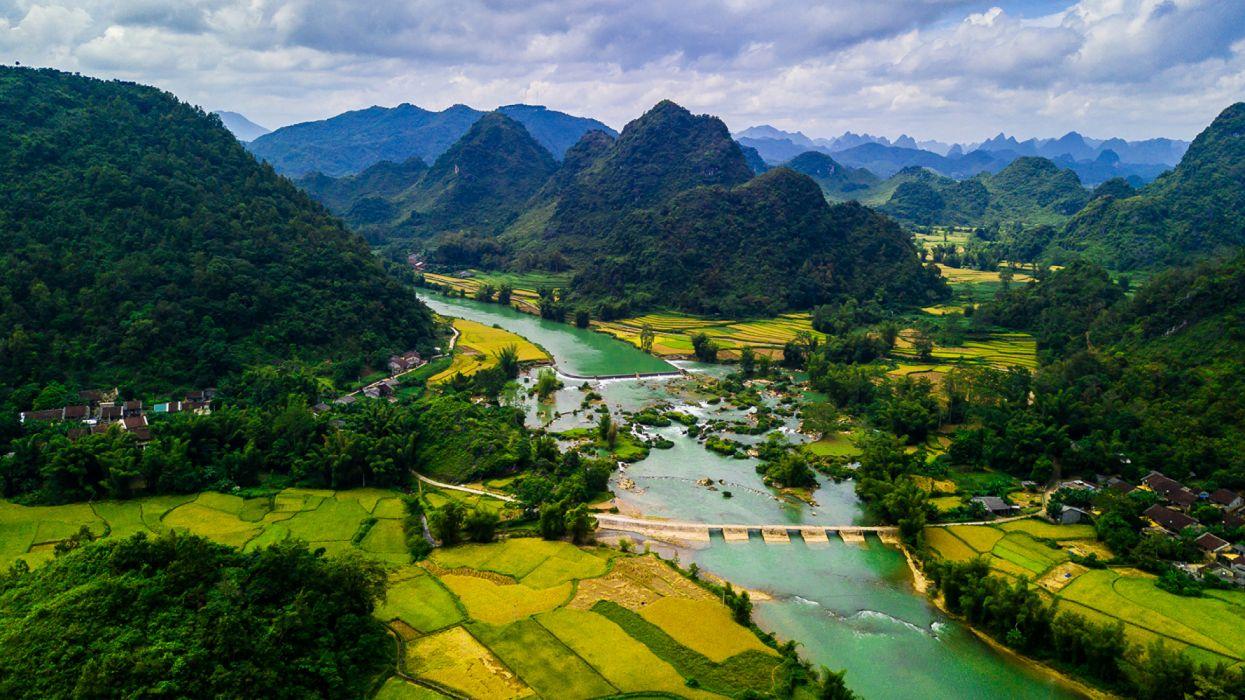 1245x700 Vietnam Scenery Mountains Rivers Fields Cao Bang wallpaper