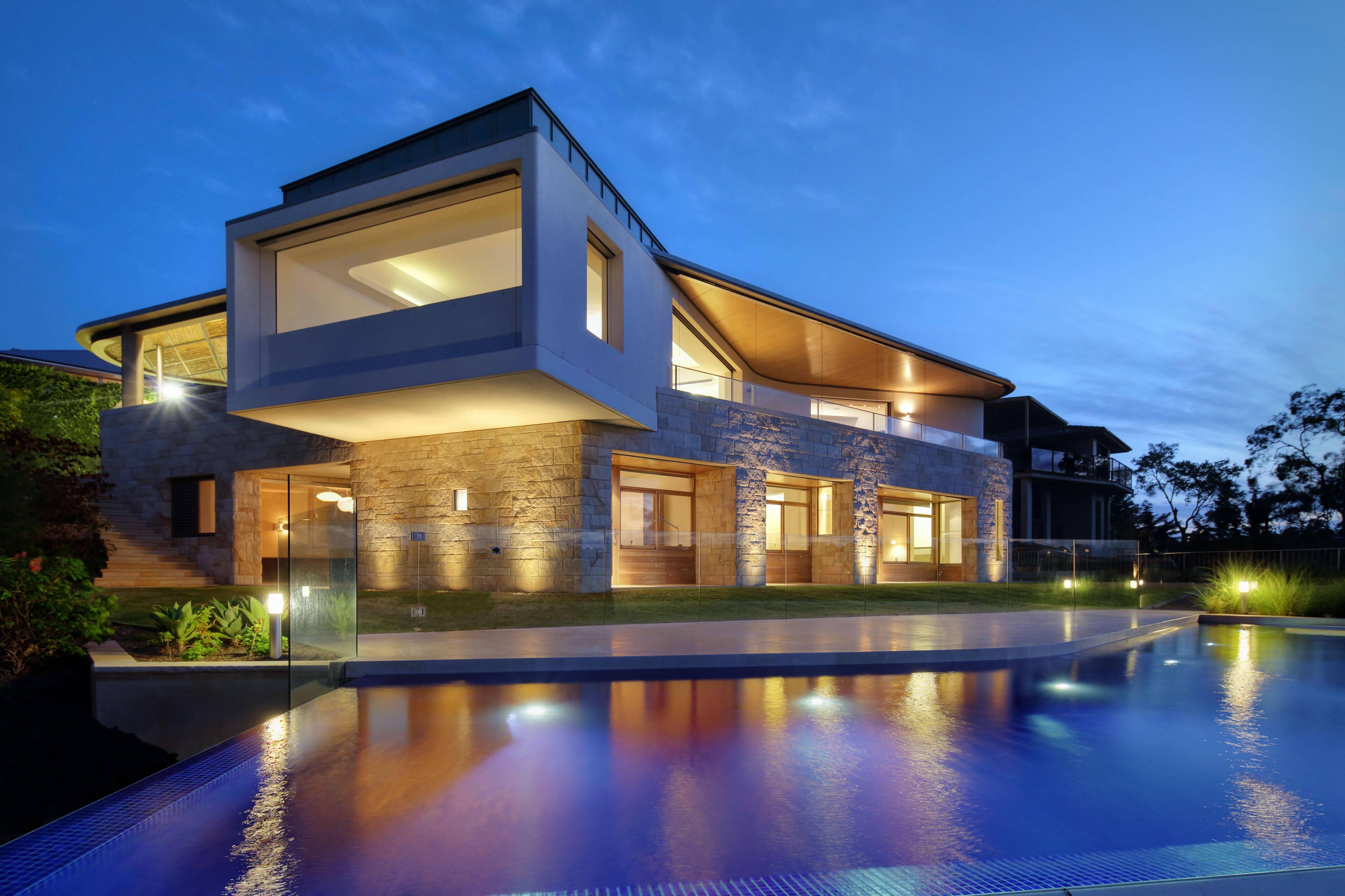 4500x3000 Download Modern House Bright Lights Wallpaper