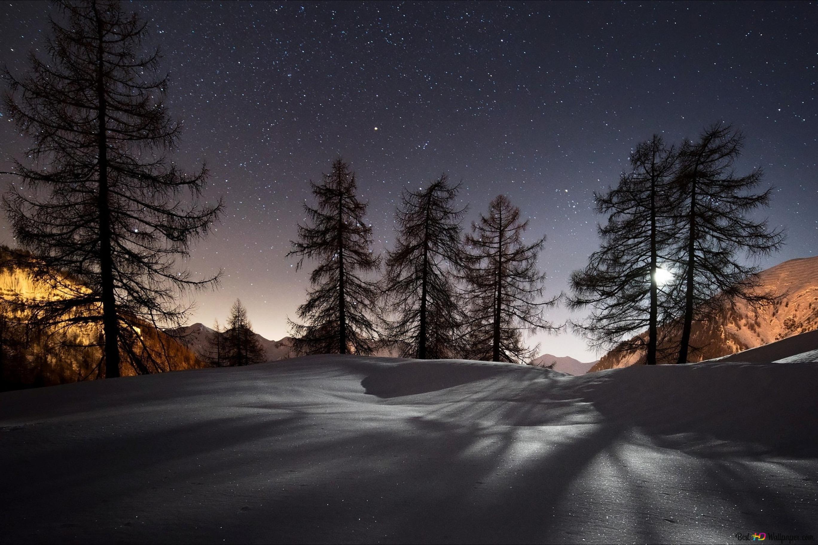 2736x1824 Winter Night Scenery 4K wallpaper download