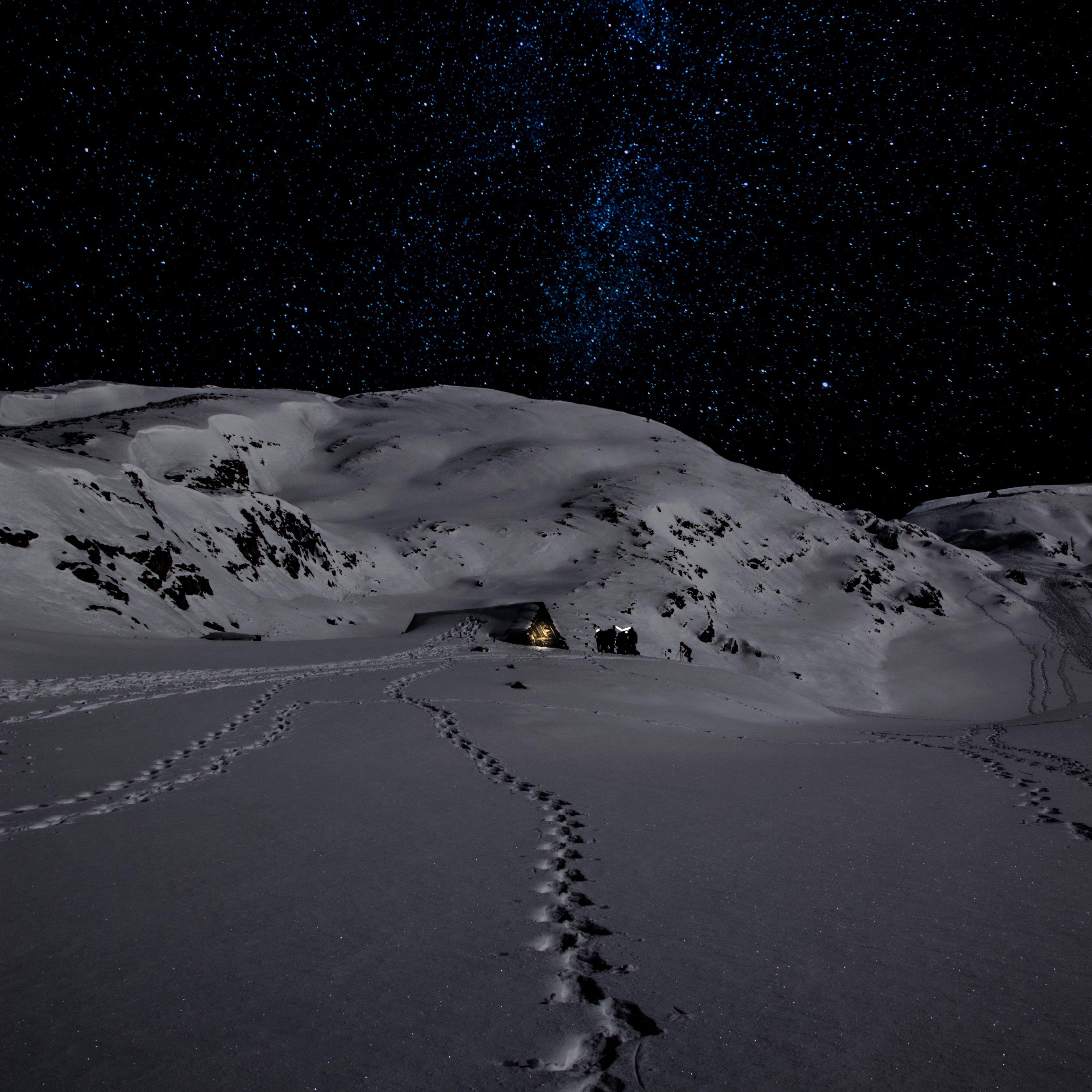 3415x3415 Download wallpaper 3415x3415 night, snow, mountains, footprints, winter ipad pro 12.9 retina for parallax HD background