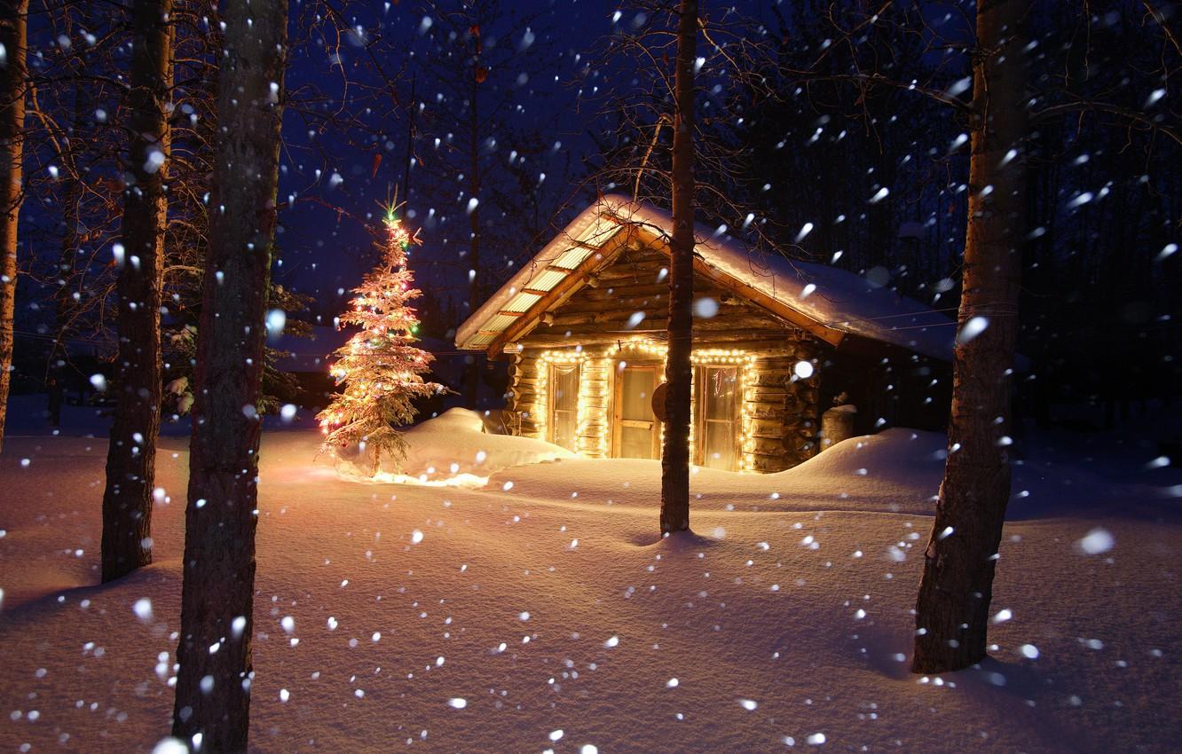 1332x850 Wallpaper Winter, The evening, Snow, Forest, House, House, Winter, Snow, Evening, Forest image for desktop, section пейзажи