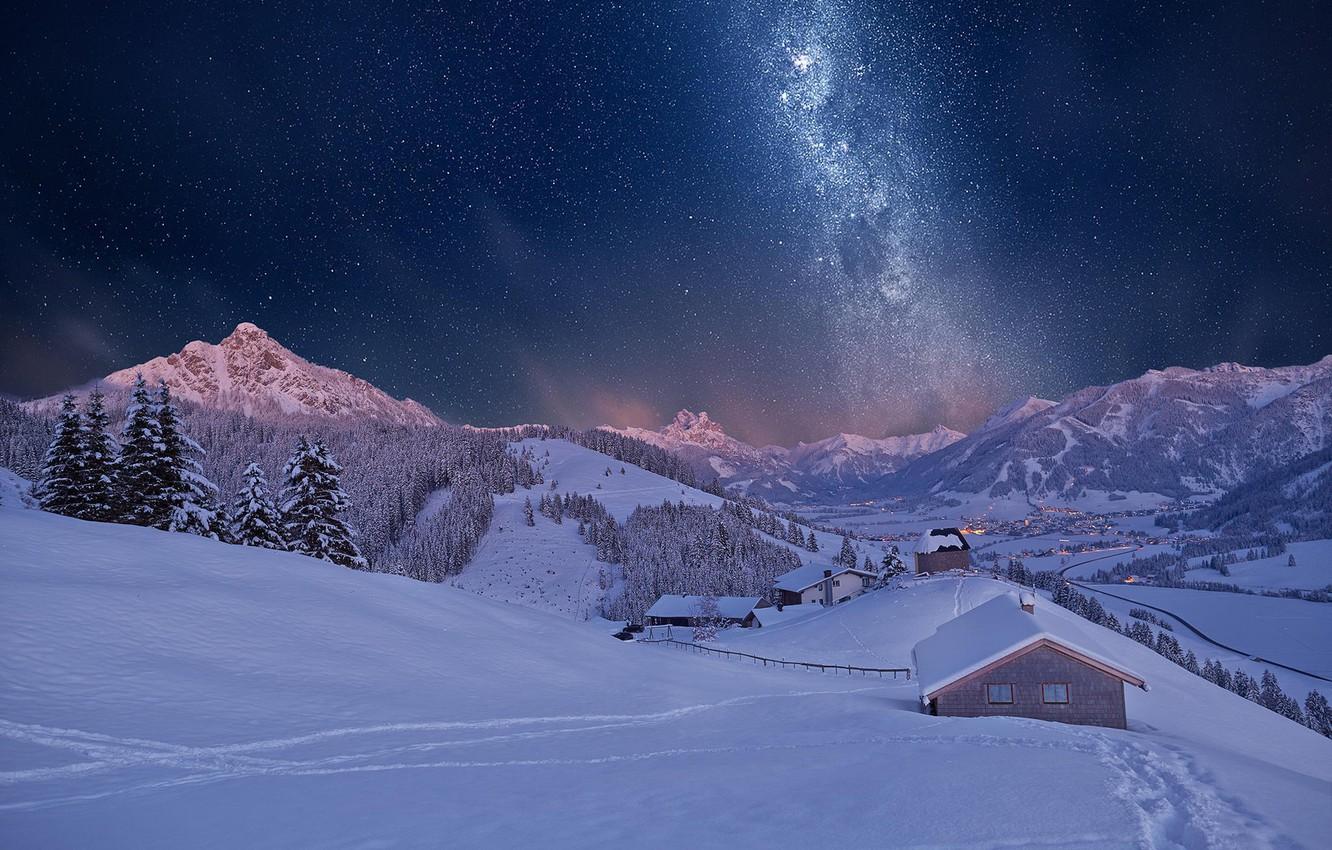 1332x850 Winter Mountains Night Wallpaper