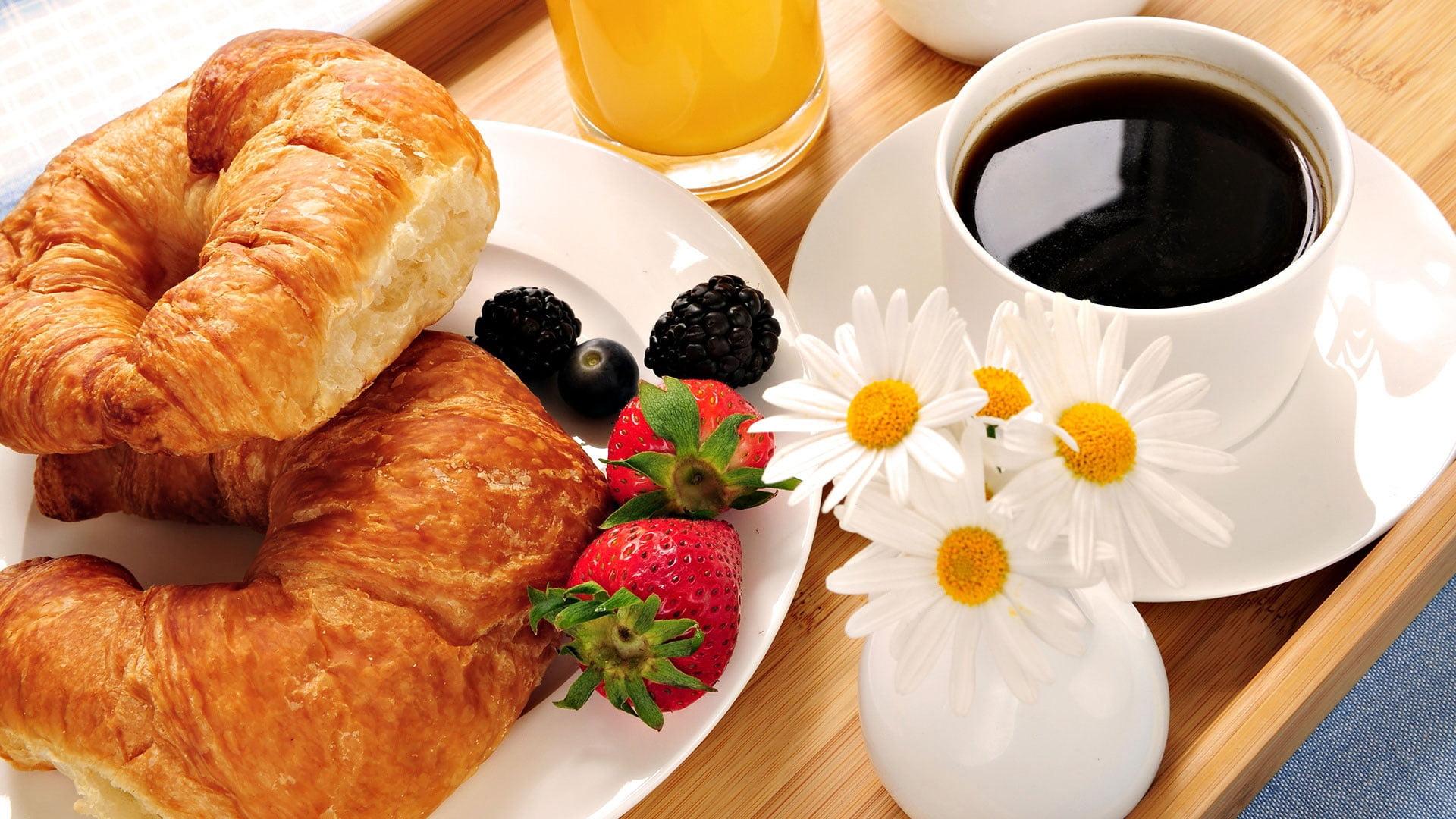 1920x1080 Wallpaper / pastry, croissants, croissant, fruit, coffee, food, coffee Cup, healthy Eating, sweet Food, food And Drink, no people, berry, 1080P, continental Breakfast free download