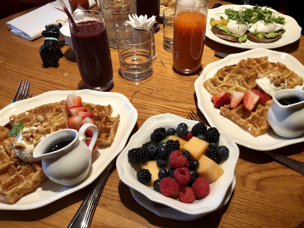 1024x768 Continental breakfast including waffles, salads, fruit sal
