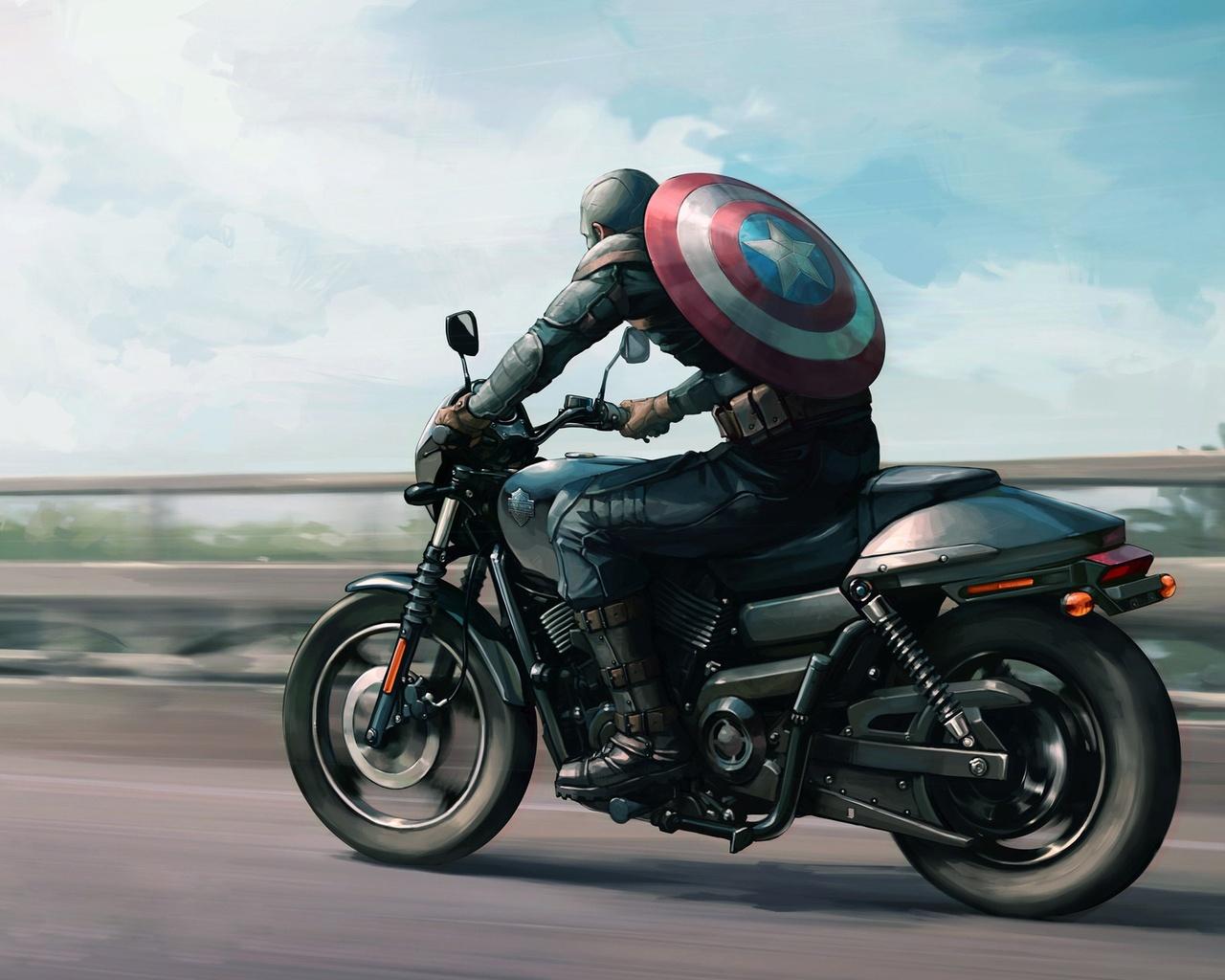 1280x1024 Captain America On Harley Davidson Motorcycle Artwork 1280x1024 Resolution HD 4k Wallpaper, Image, Background, Photo and Picture