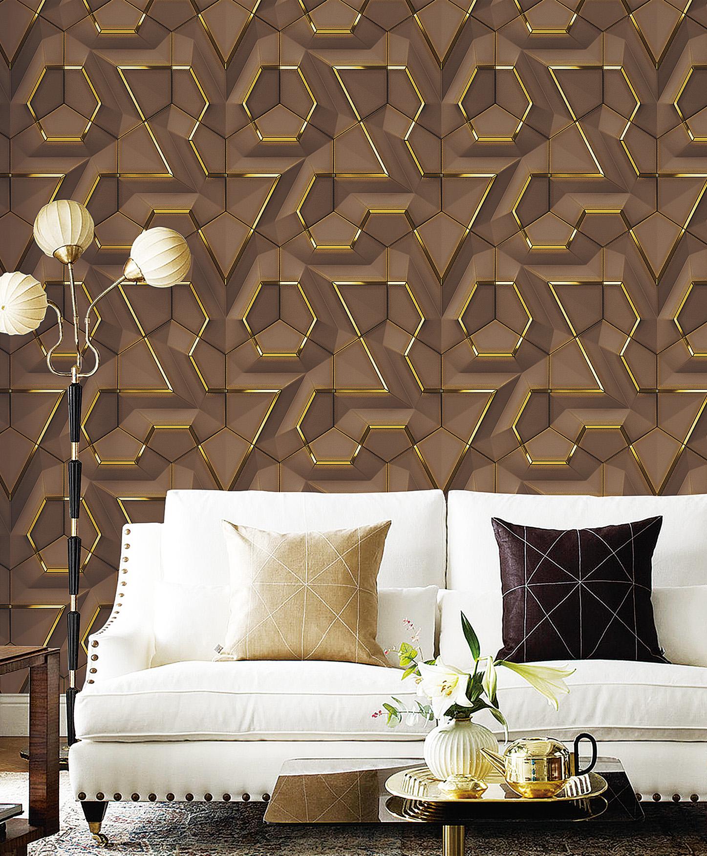 1447x1752 Interior Modern 3D Panels Wallpaper Geometric Wallpaper For House Decoration Interior Design Wallpaper, 3D Geometric Wallpaper, Luxury Wallpaper Golden Line Product on