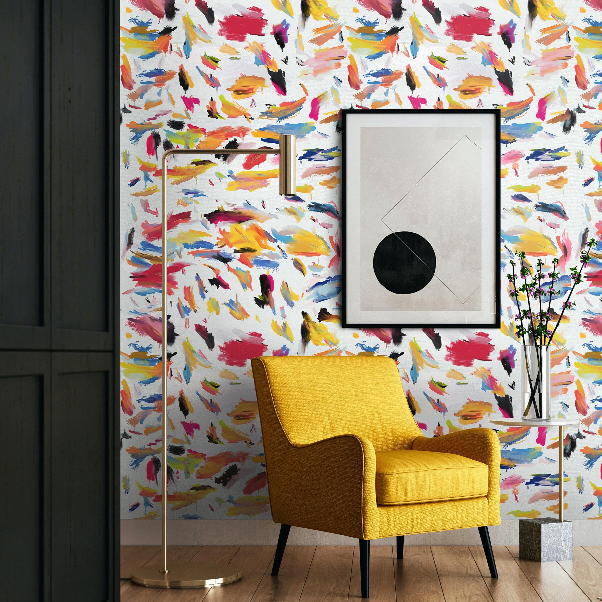 2408x2406 Brushstroke Print Colorful Wallpaper for Modern Wall Art, Whimsical Home Decor Abstract Art