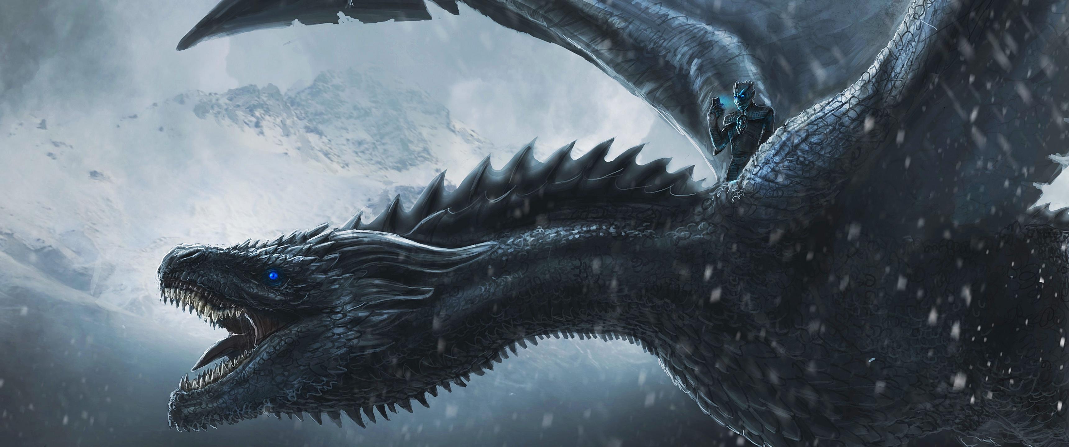 3440x1440 Night King Wallpaper 4K, Dragon, Game of Thrones, Graphics CGI