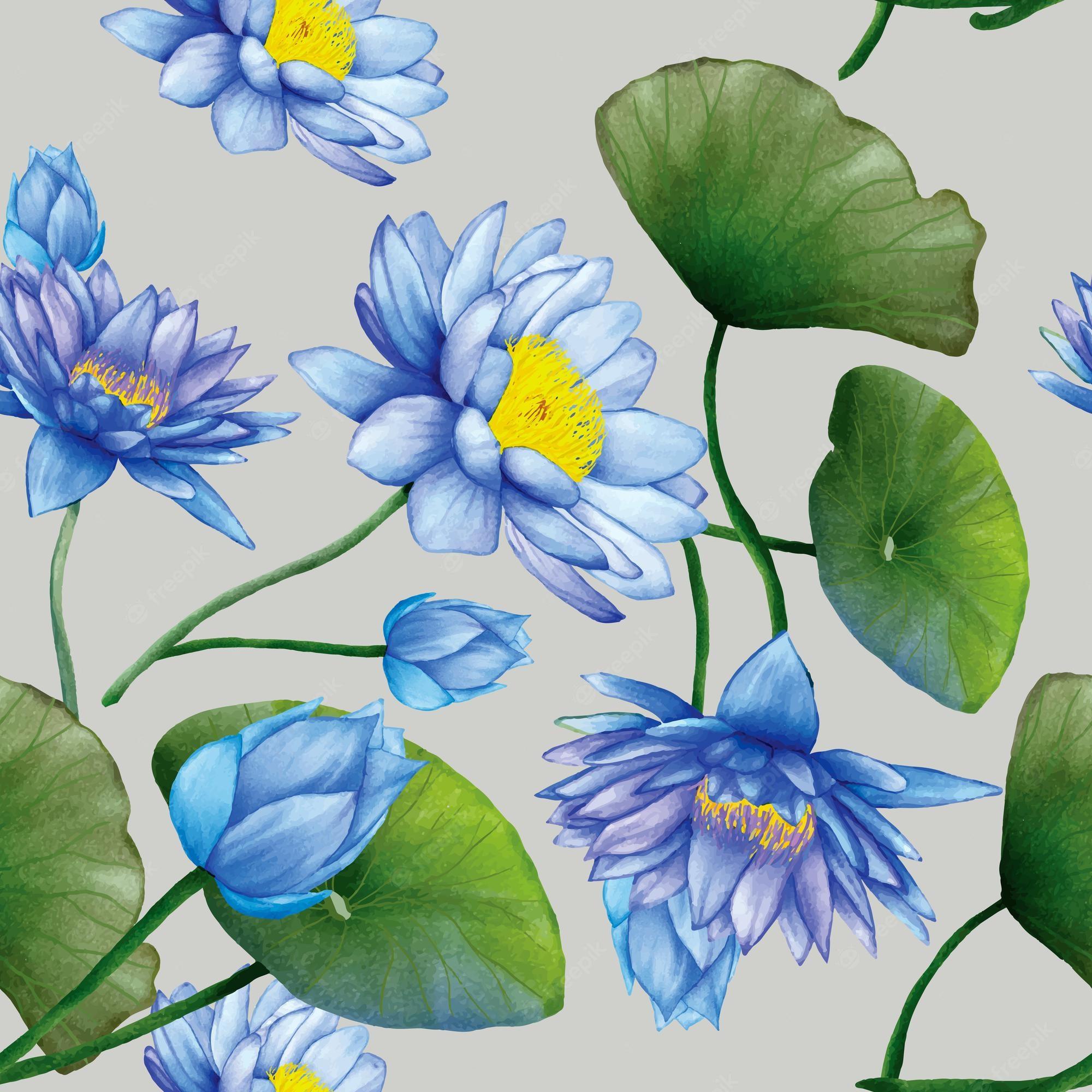 2000x2000 Premium Vector. Elegant blue lotus flower seamless pattern